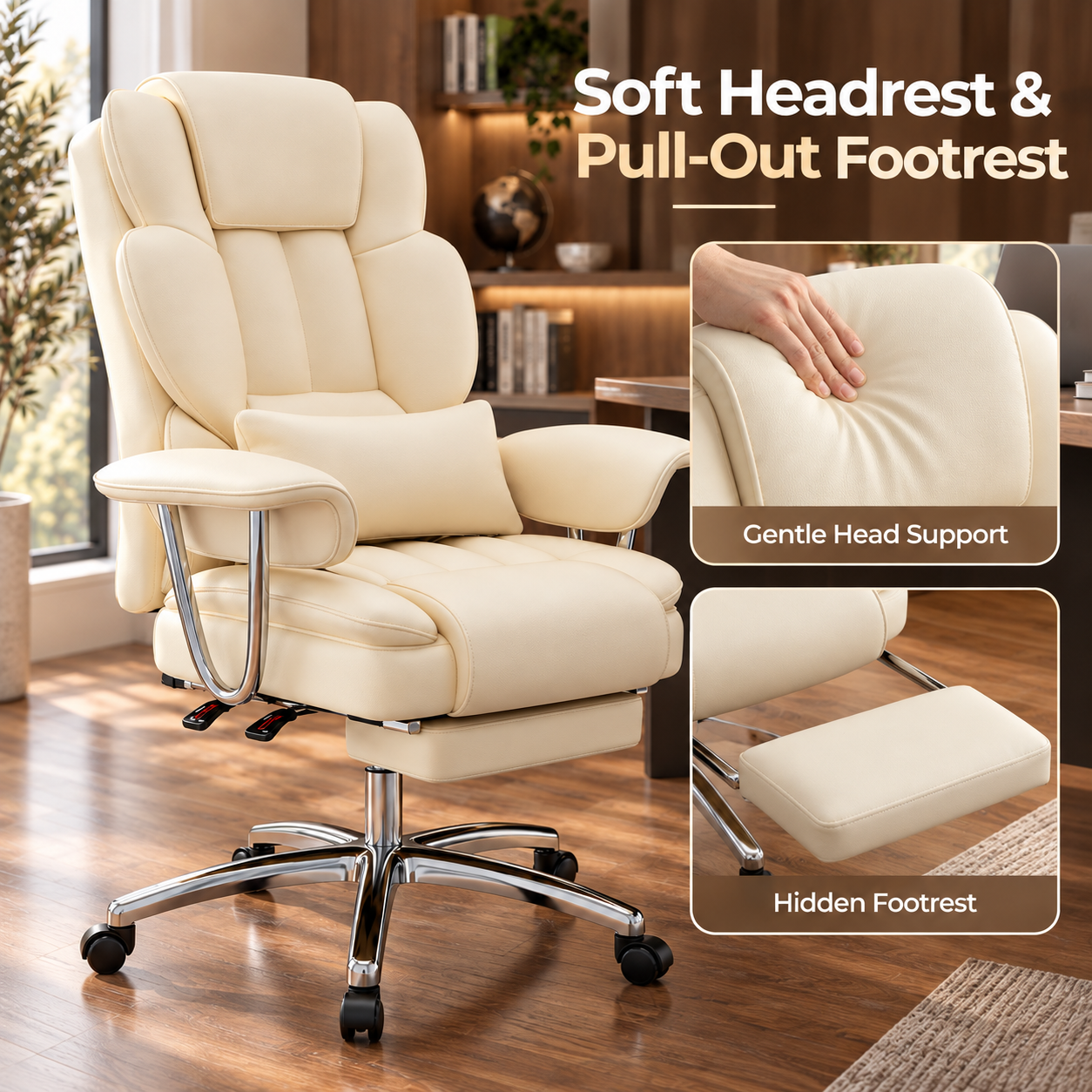 Soft Headrest & Pull-Out Footrest

Gentle Head Support

Hidden Footrest