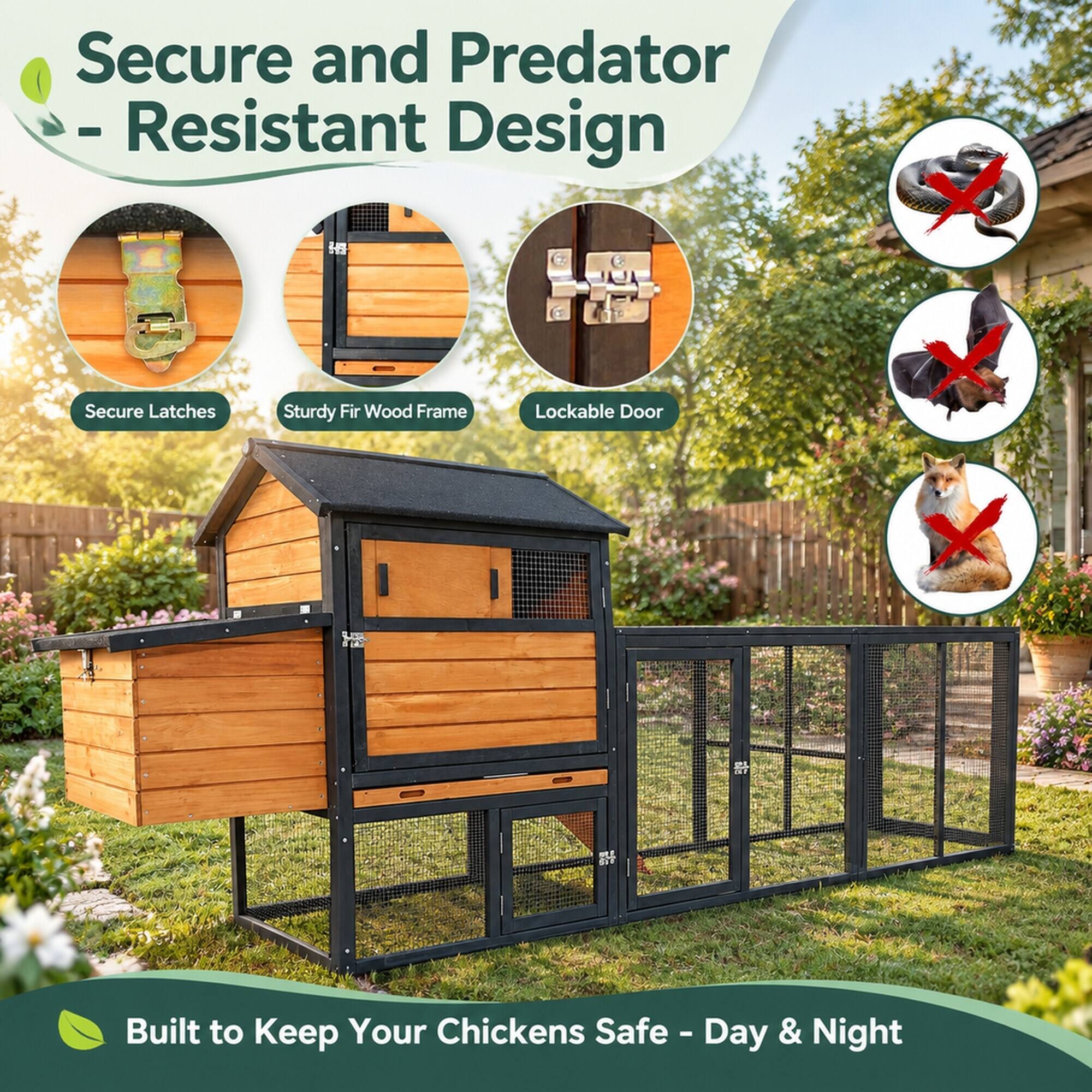 RYHNUYNE Wooden Chicken Coop, Large Outdoor Hen House, Nesting Box ...