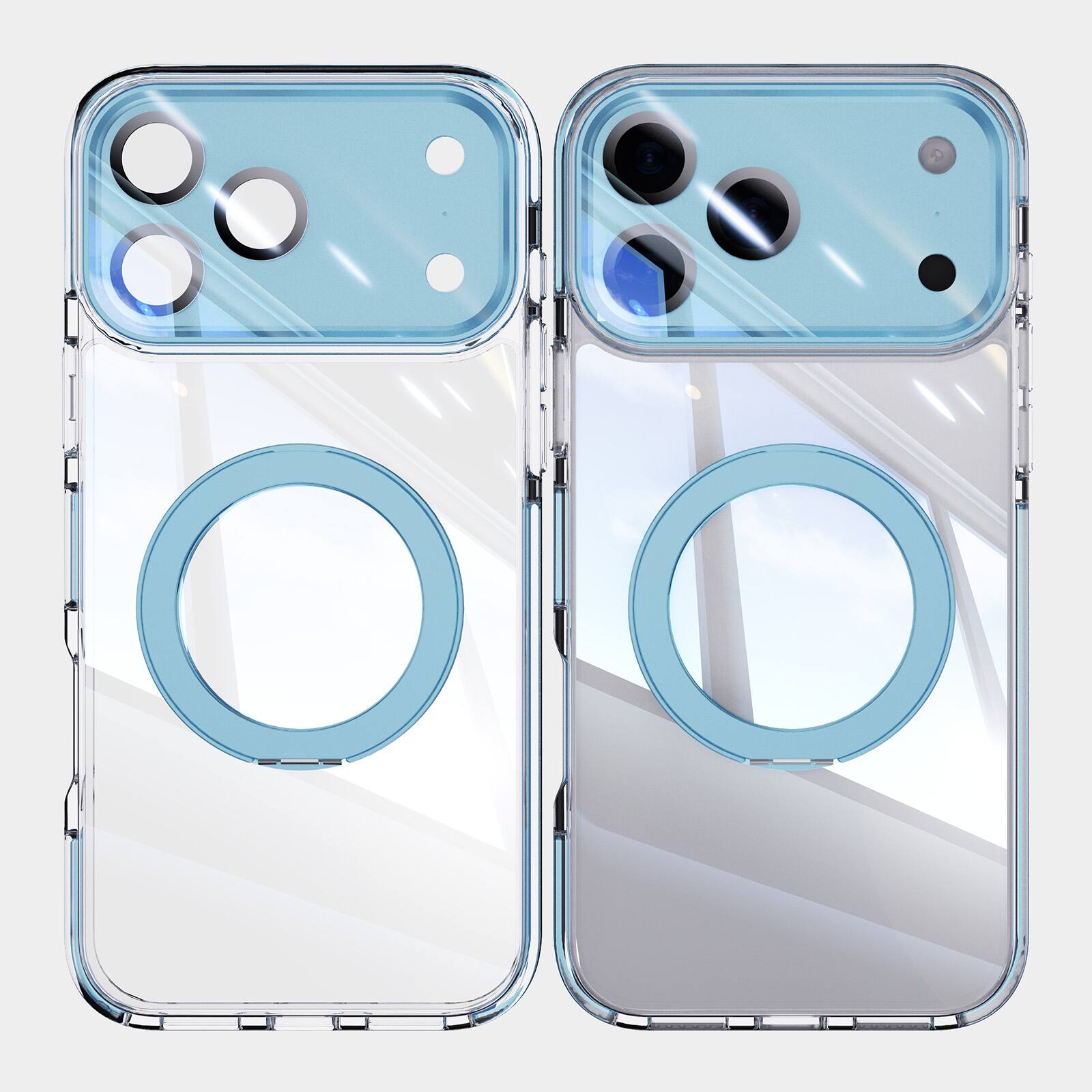 Angle. Dteck - Magnetic Clear Phone Case for Apple iPhone 17 Pro with Metal Rotating Kickstand,Shockproof PC+TPU Slim Transparent Cover - Blue.