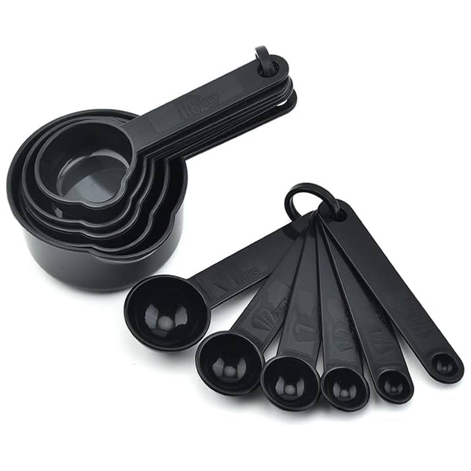 Front. Giantpower - Plastic Measuring Cups and Spoons Set of 11 Black Color - Black.