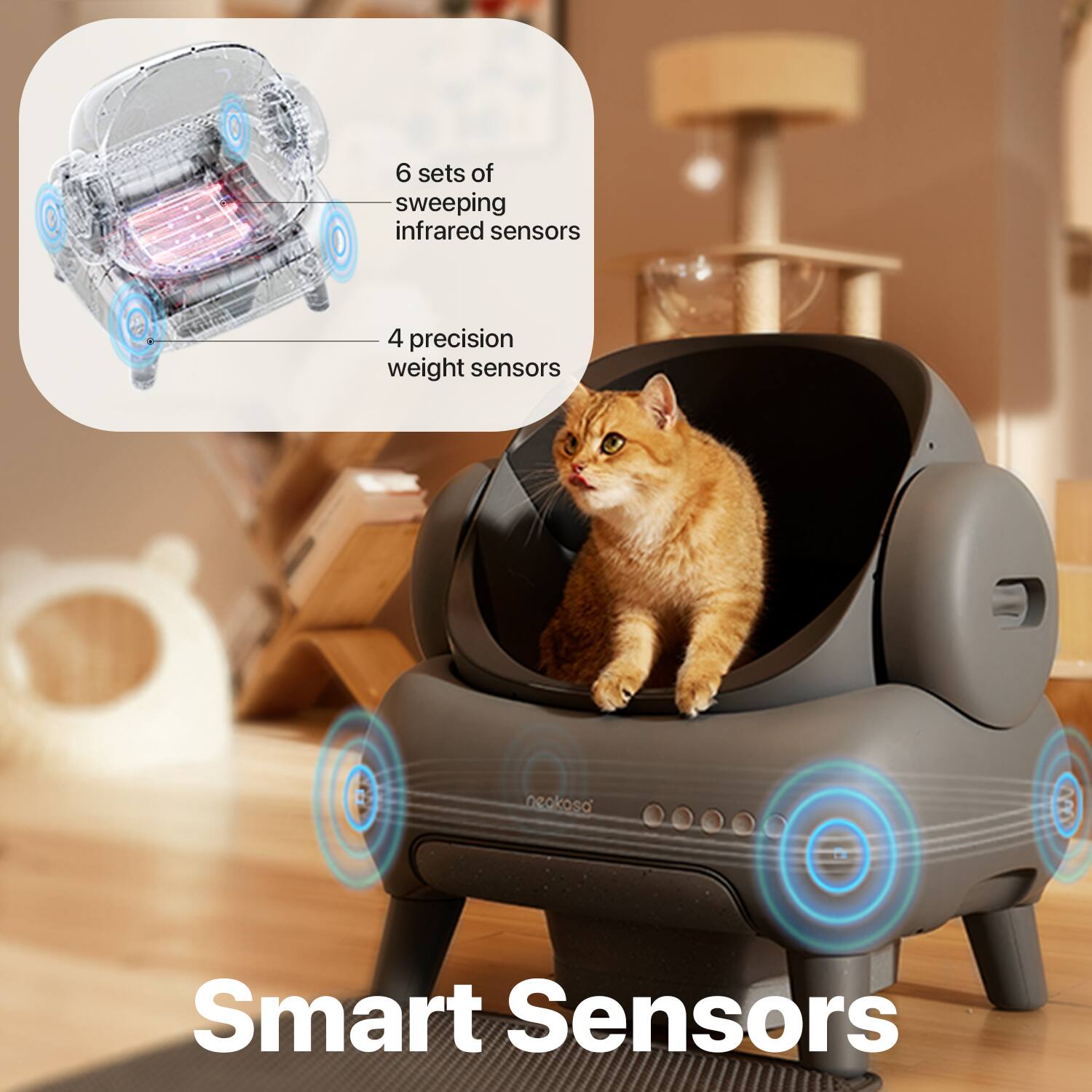 6 sets of sweeping infrared sensors  
4 precision weight sensors  

Smart Sensors