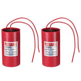 Unique Bargains - 2pcs 60uF CBB60 Run Capacitor, 450VAC Start/Run 50-60Hz for Refrigerator Motor Air Compressor - Red