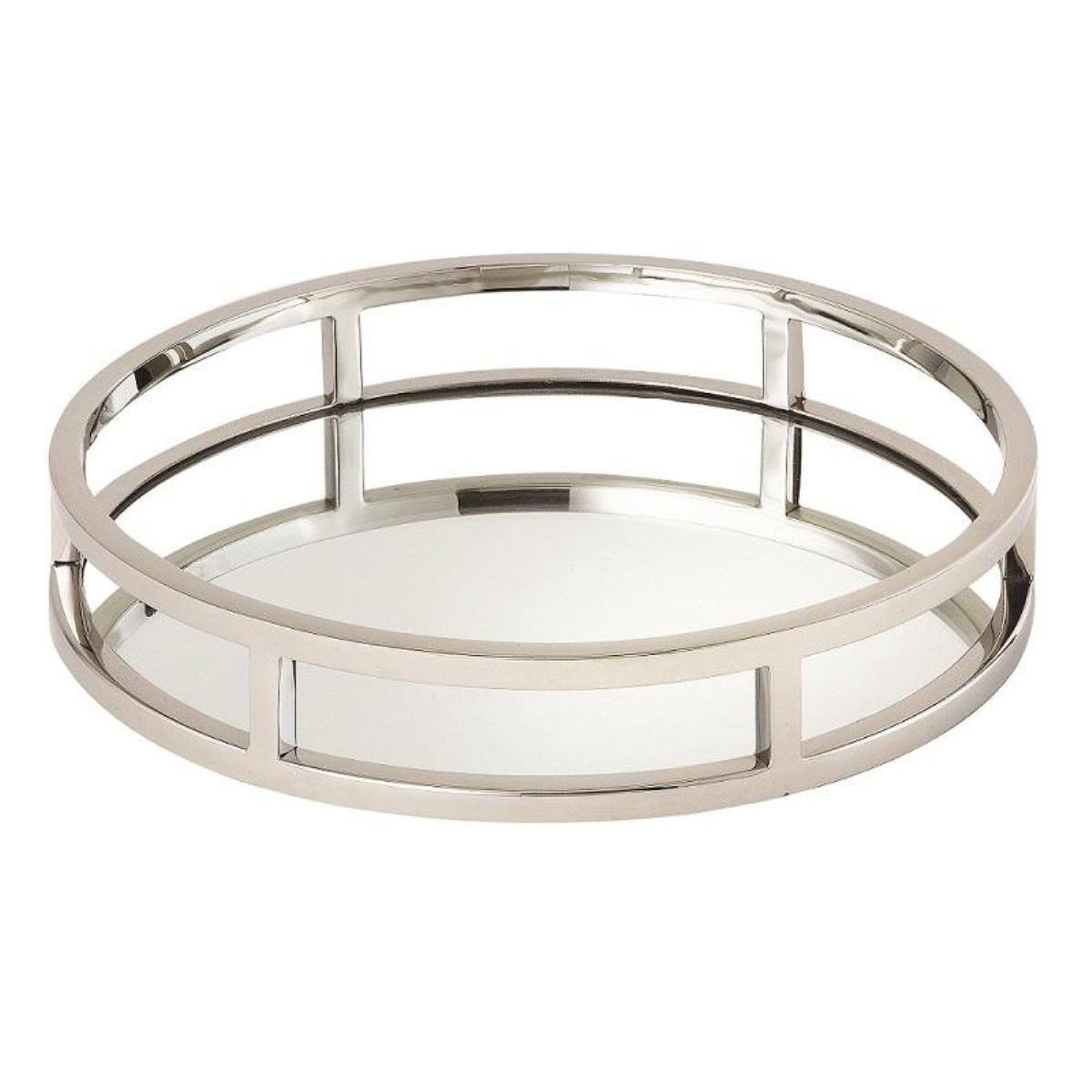 Front. Jiallo - Elegance Round tray with mirror 10.75" diameter - Silver, Multi Color.