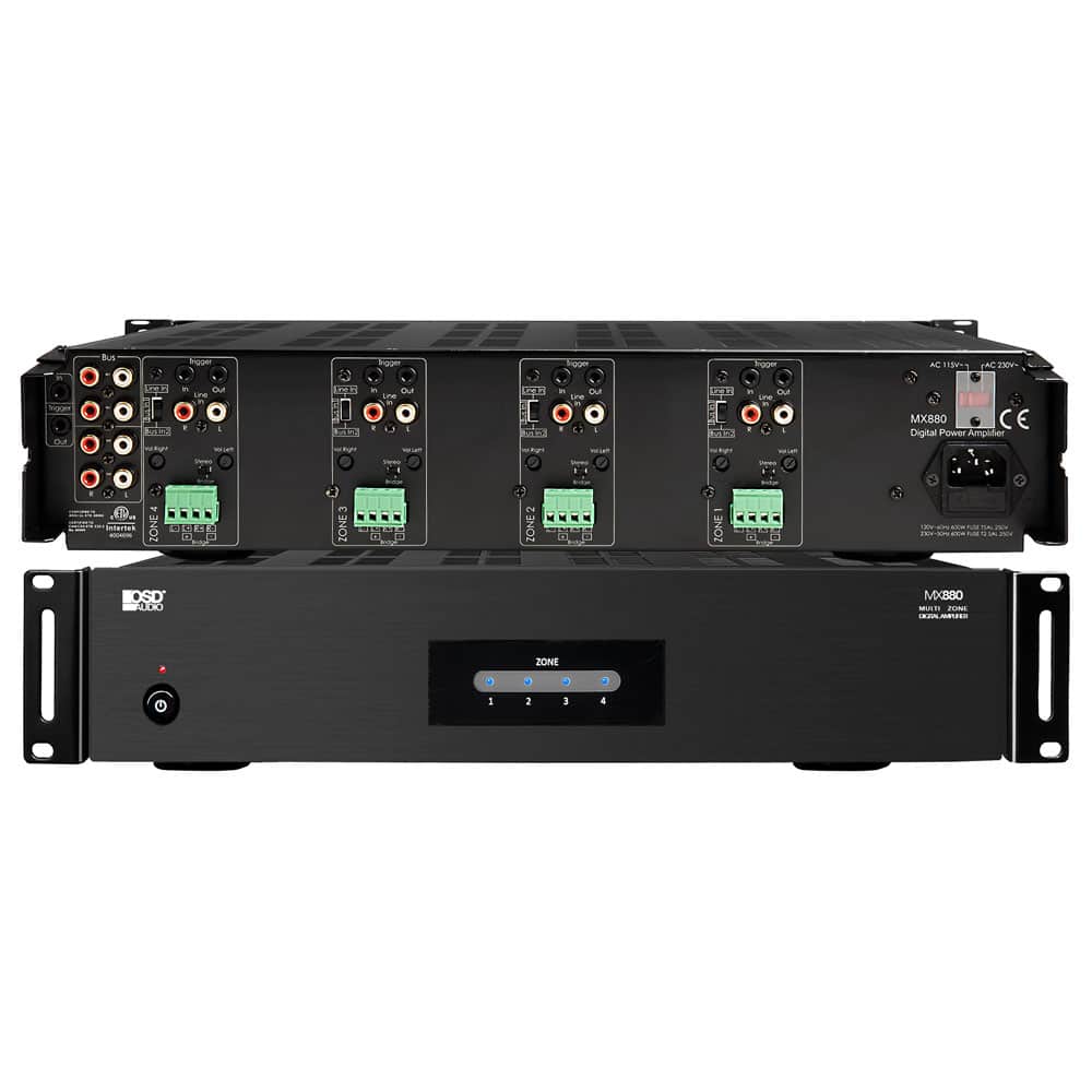 OSD Audio - MX880 4-Zone 8-Channel Class D Distributed Audio Amplifier, 80W per Channel, Rack Mountable - Black