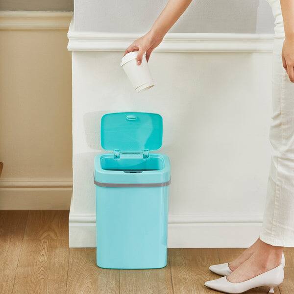 Left. Nine Stars - Rectangular Motion Sensor Trash Can 3.2 Gallon ABS.