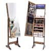 Front. Costway - Costway Jewelry Cabinet Armoire Full Length Frameless Mirror Lockable with Lights - Rustic Brown.
