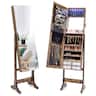 Costway - Jewelry Cabinet Armoire Full Length Frameless Mirror Lockable with Lights - Rustic Brown