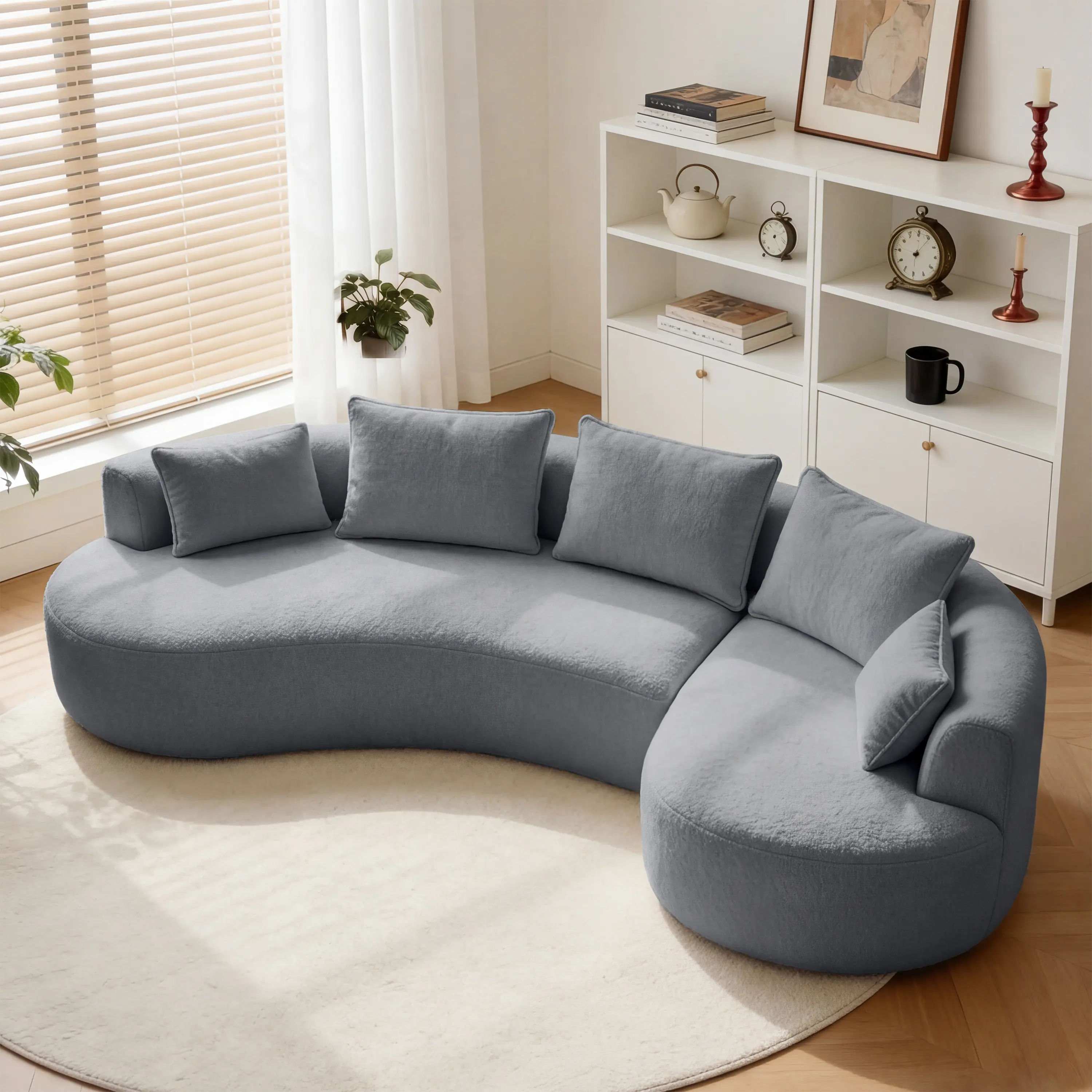 Angle. Dyonery - 122" Modern Curved Sectional Sofa with Chaise, Boneless Couch with 5 Throw Pillows  for Living Room - Drak gray.