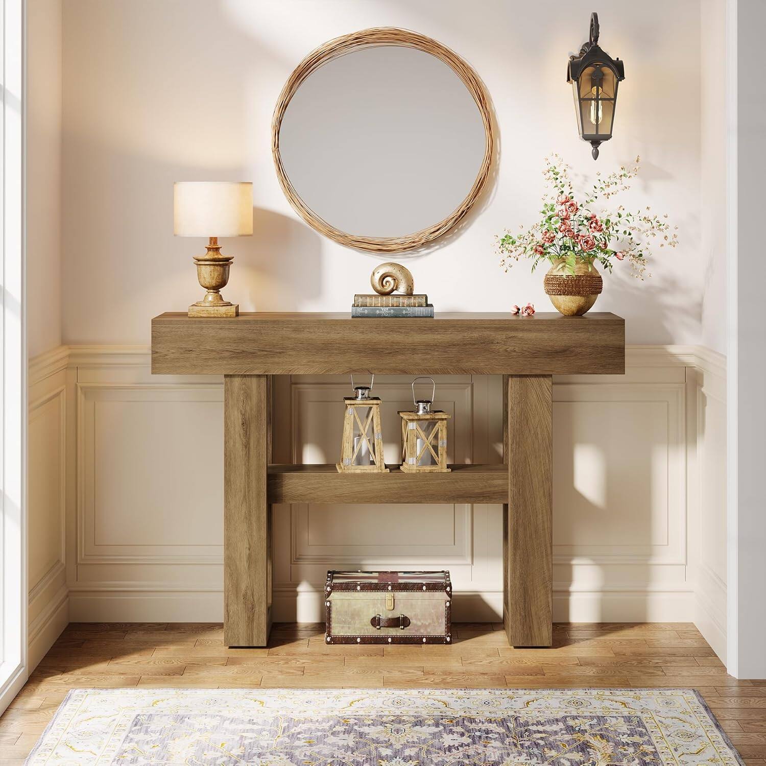 Tribesigns Console Table with Storage Shelves, Adjustable Feet and ...