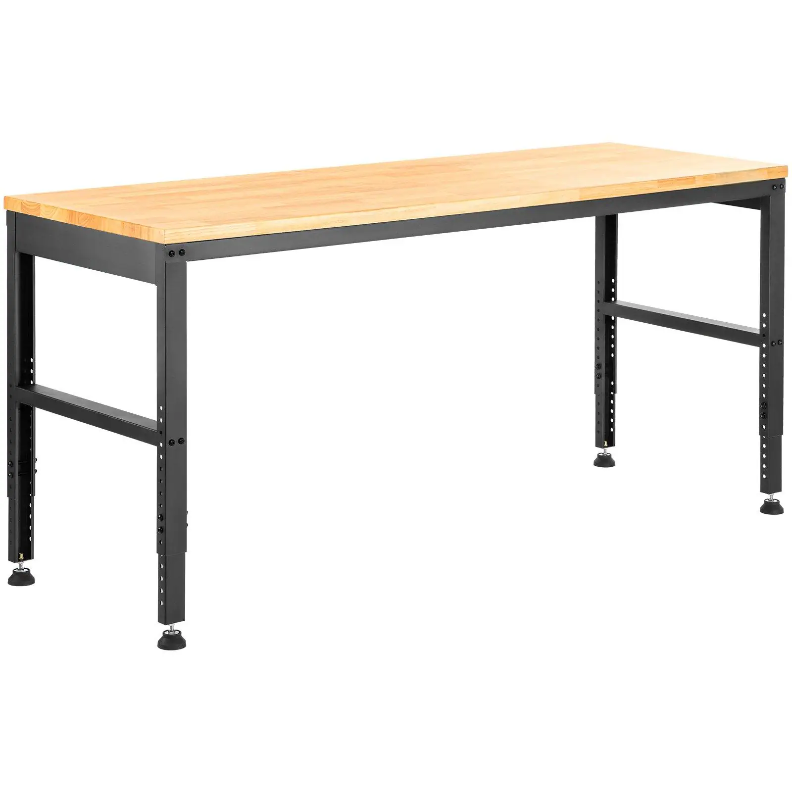 The image shows a table with a wooden top and black metal legs. There is no text in the image to group or correct.