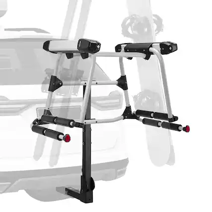 Front. VEVOR - Hitch Mounted Ski & Snowboard Rack, Fits 2-Inch Receiver, Carries up to 6 Pairs of Skis or 4 Snowboards - Black + Silver.