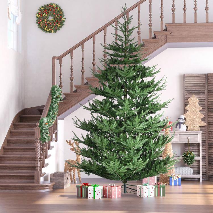 Alt View 2. PULUZ - 9 Foot Artificial Christmas Tree, Nordic Pine Hinged Xmas Tree with 1939 Realistic Branches, Wide Steel Base, Auto Open - Green.