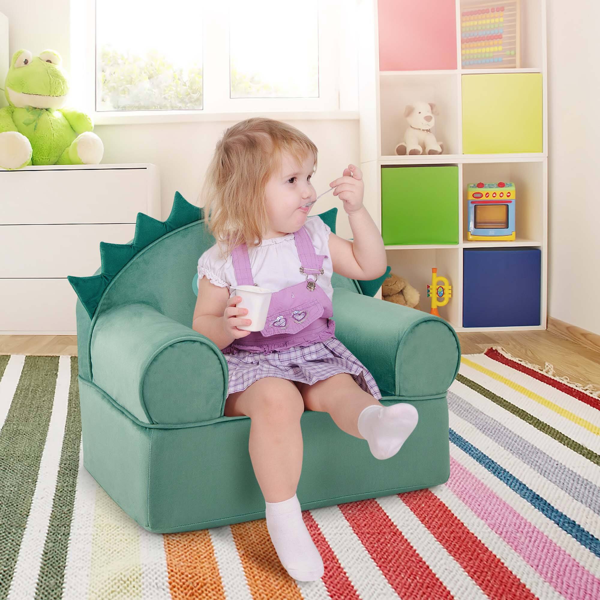 Alt View 1. Costway - Costway Kids Sofa Foam Filled Armchair Dinosaur Cuddly Toddler Couch with Washable Cover - Green.