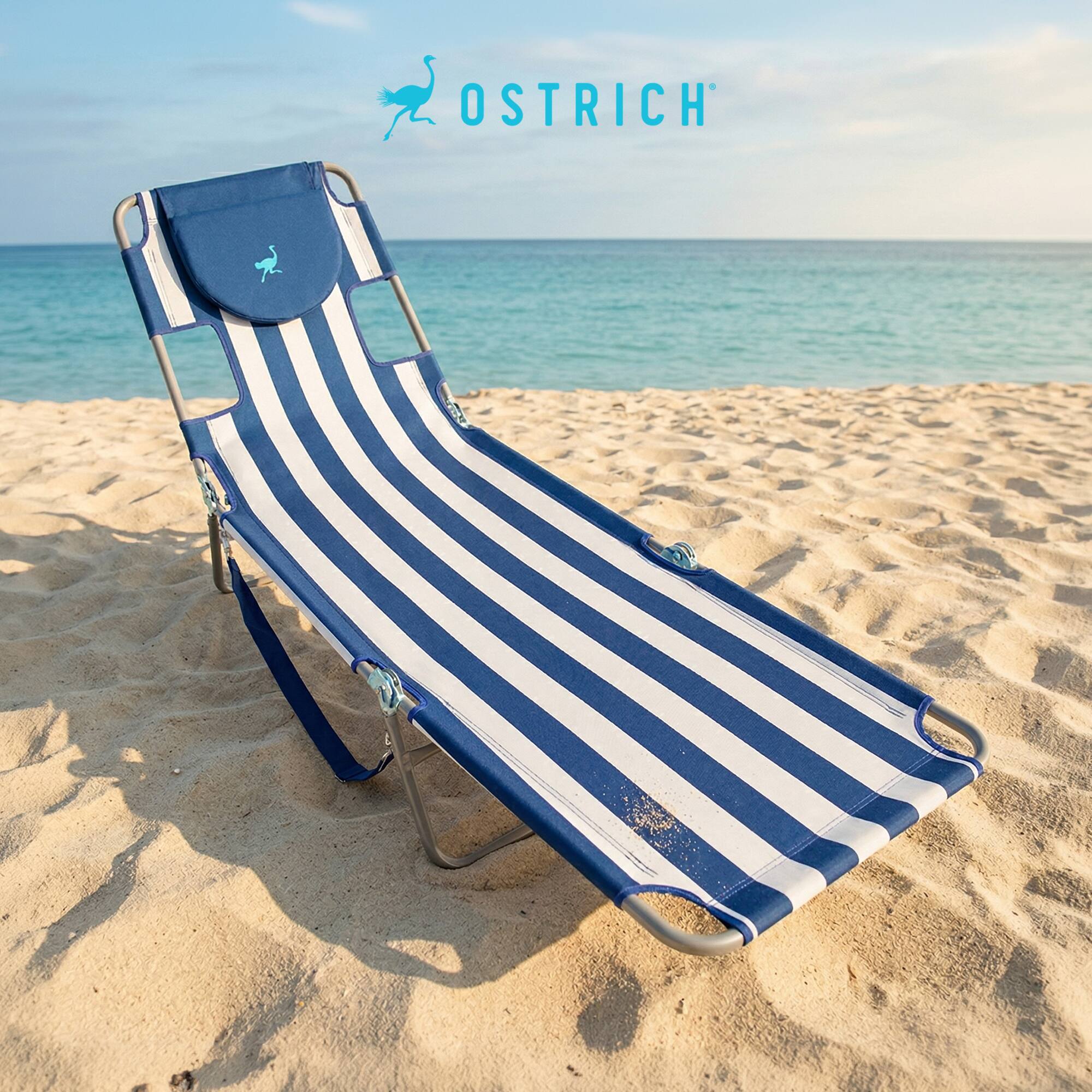 Alt View 7. Ostrich - Ostrich Chaise Lounge, Facedown Beach Camping Pool Tanning Chair, Blue Stripe - Blue and White Striped.