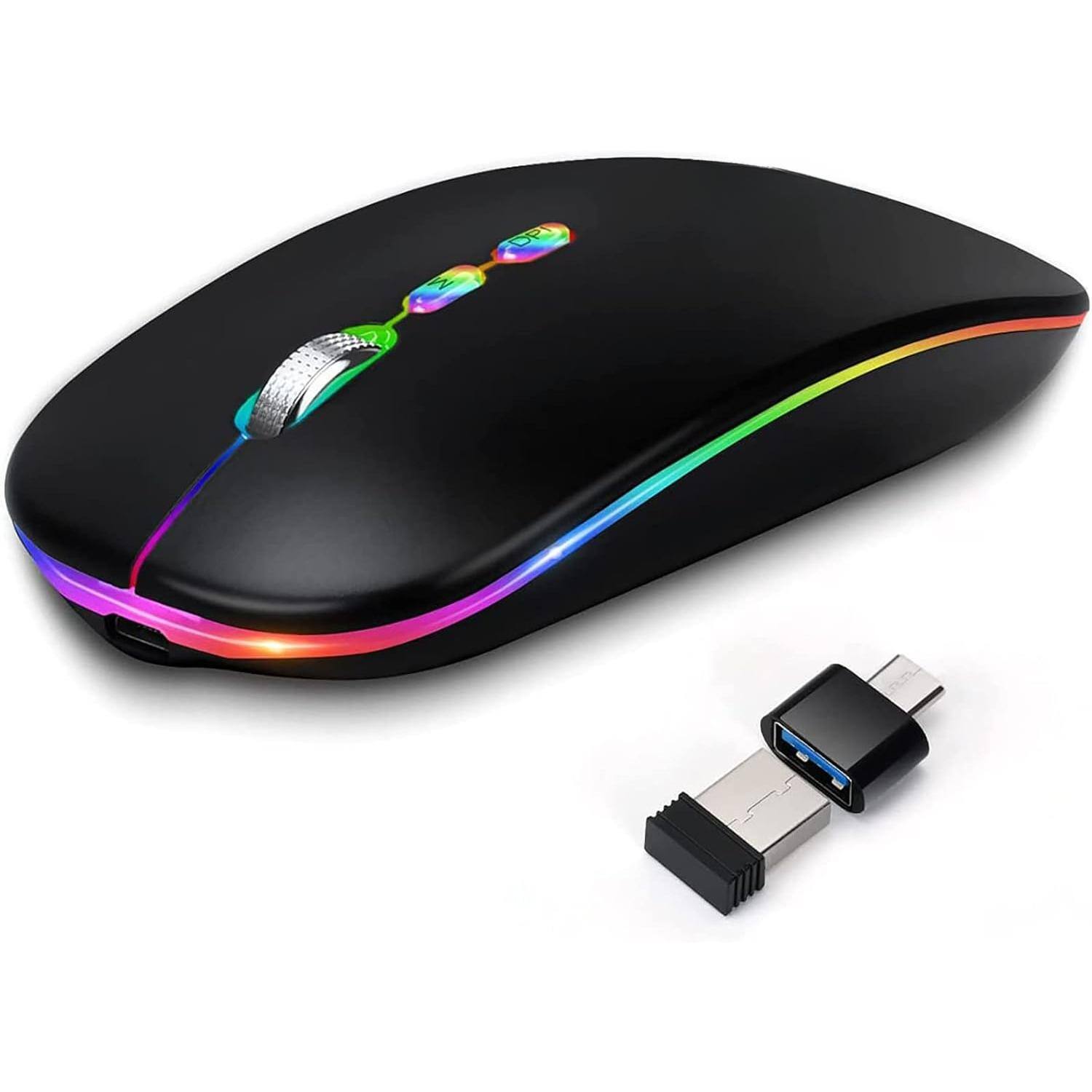 Cedar Assembly - LED Wireless Mouse Slim Rechargeable Silent Portable USB Optical Wireless Two Mode Computer Mice with - Wireless - Black