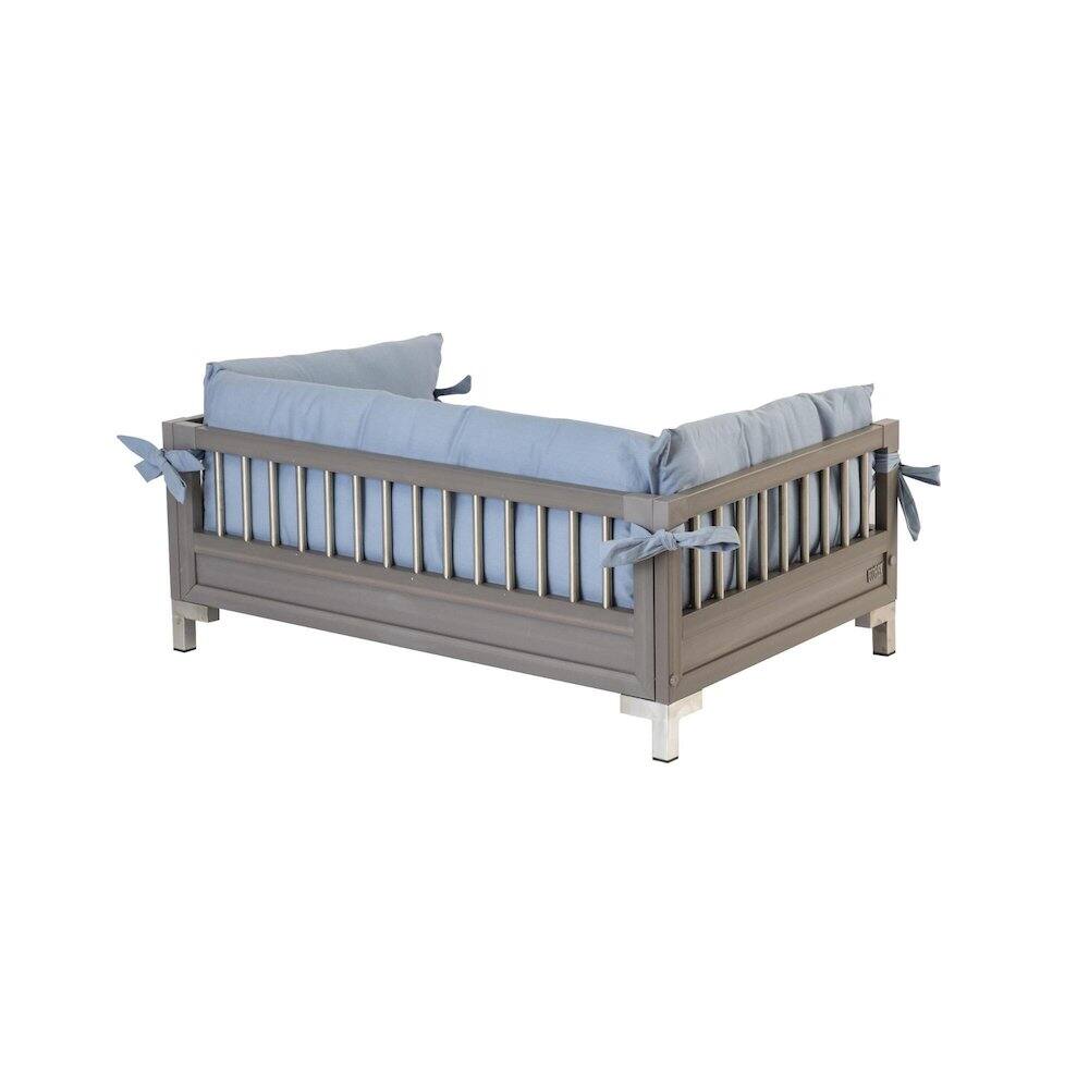 Left. New Age Pet - ECOFLEX Manhattan Raised Dog Bed with Cushion - Grey - Grey.