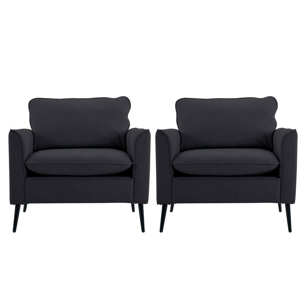 Alt View 4. Kadyn - Faux Leather Upholstered 2-Piece Sofa Set, Nordic Retro Style Casual Sofa Chair for Living Room, Black - Black.
