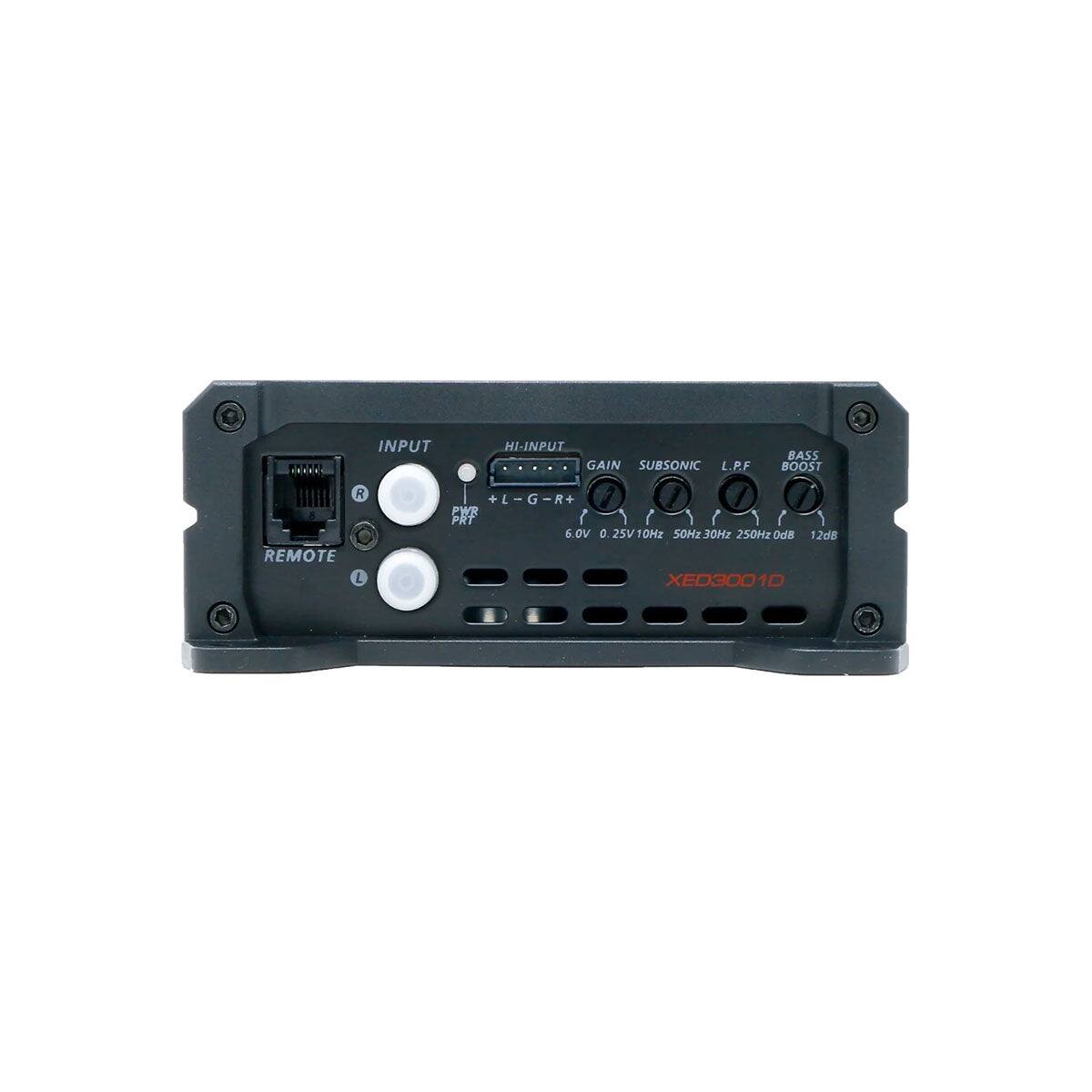 INPUT HI-INPUT GAIN SUBSONIC L.P.F BASS BOOST R REMOTE L +L-G-R+ 6.0V 0.25V 10Hz 50Hz 30Hz 250Hz 0dB 12dB XED3001D