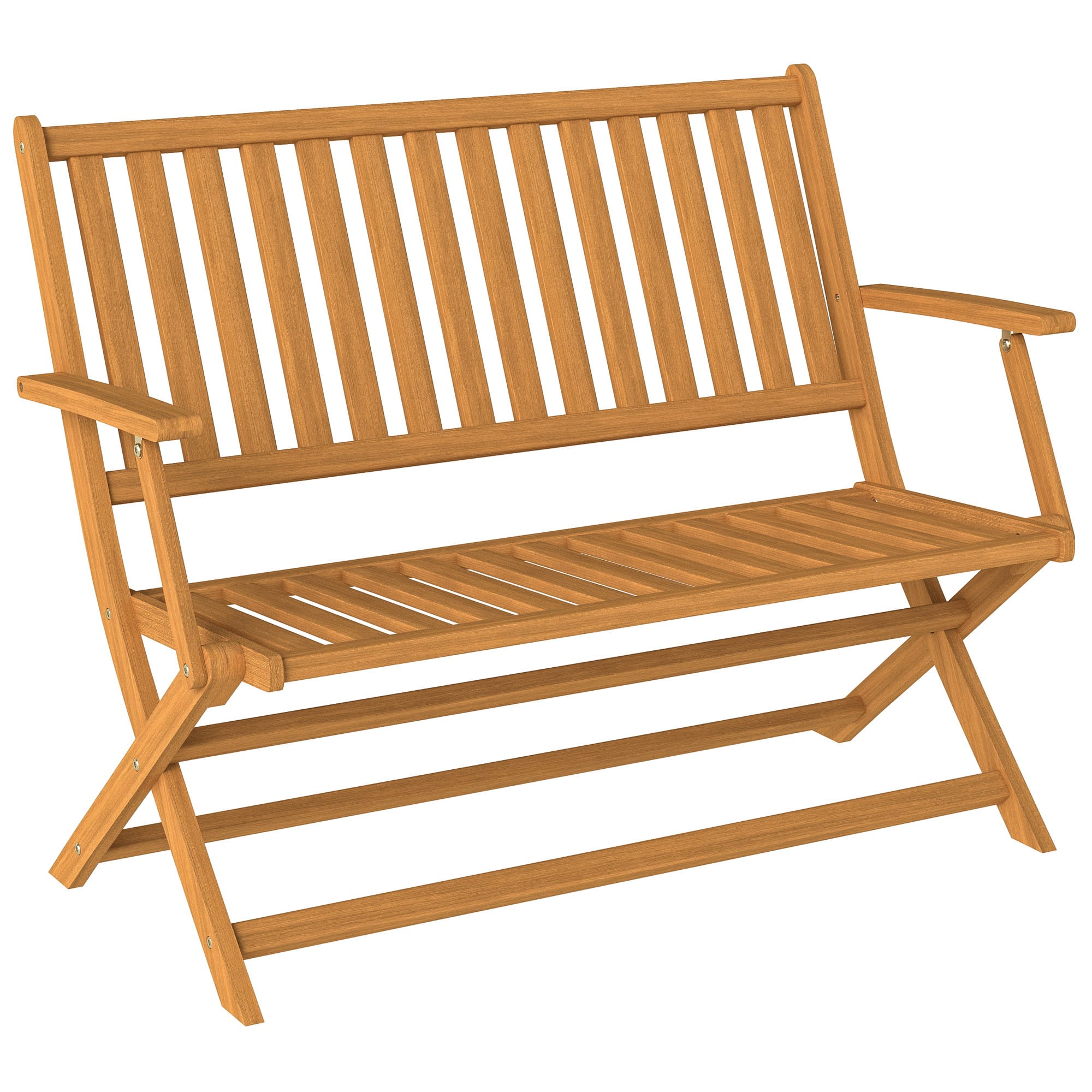 Outsunny - Foldable Wood Outdoor Bench with Backrest and Armrests for Garden, Porch, Park - Teak