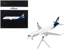 GeminiJets - Embraer ERJ-175 Commercial Aircraft Alaska Airlines White with Blue Tail Gemini 200 Series 1/200 Diecast Model Airplane - White , Blue