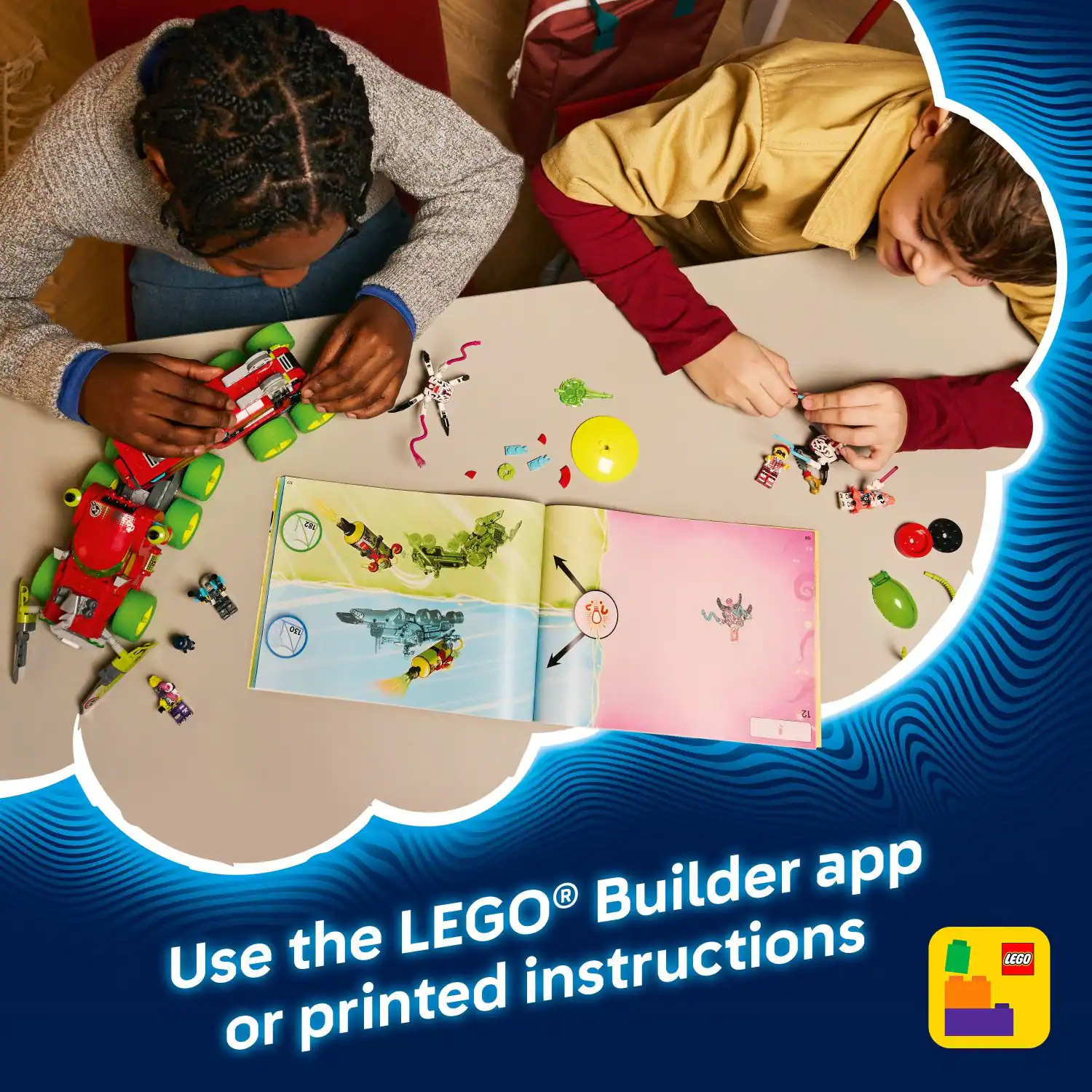 Use the LEGO® Builder app or printed instructions