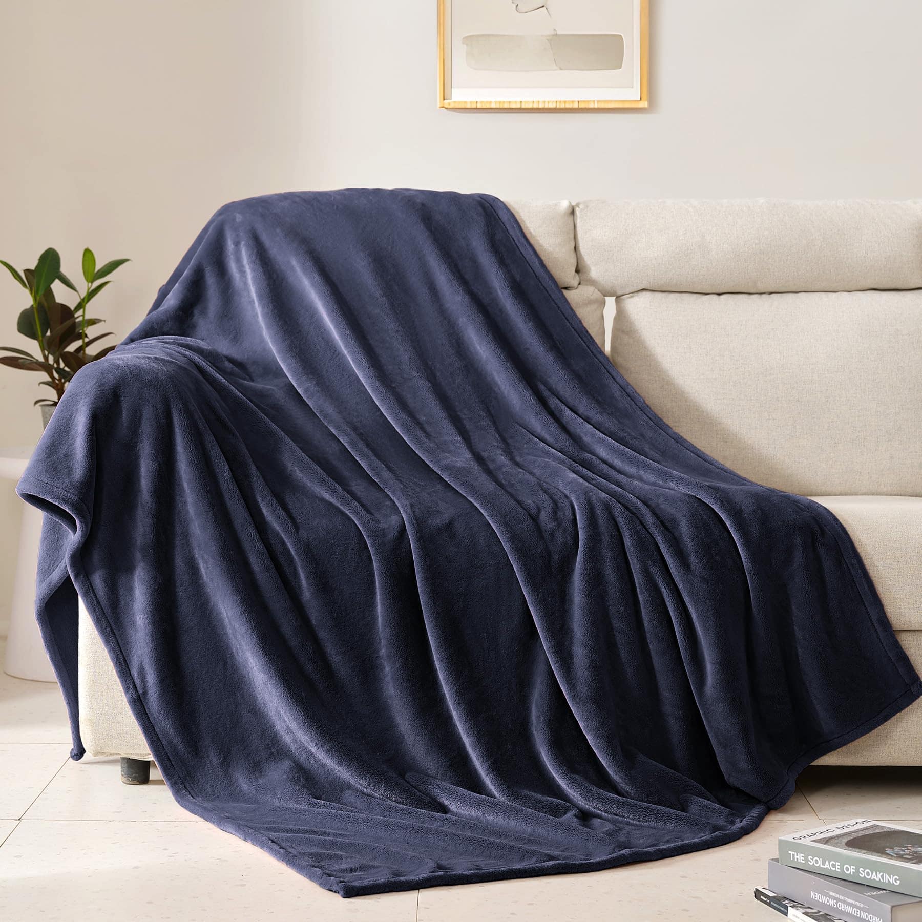 Paradigms Interiors - Fleece Blanket Queen Size Super Soft Flannel Throw Lightweight Fuzzy Plush For Couch Sofa Or Bed All Season - Navy Blue-Queen