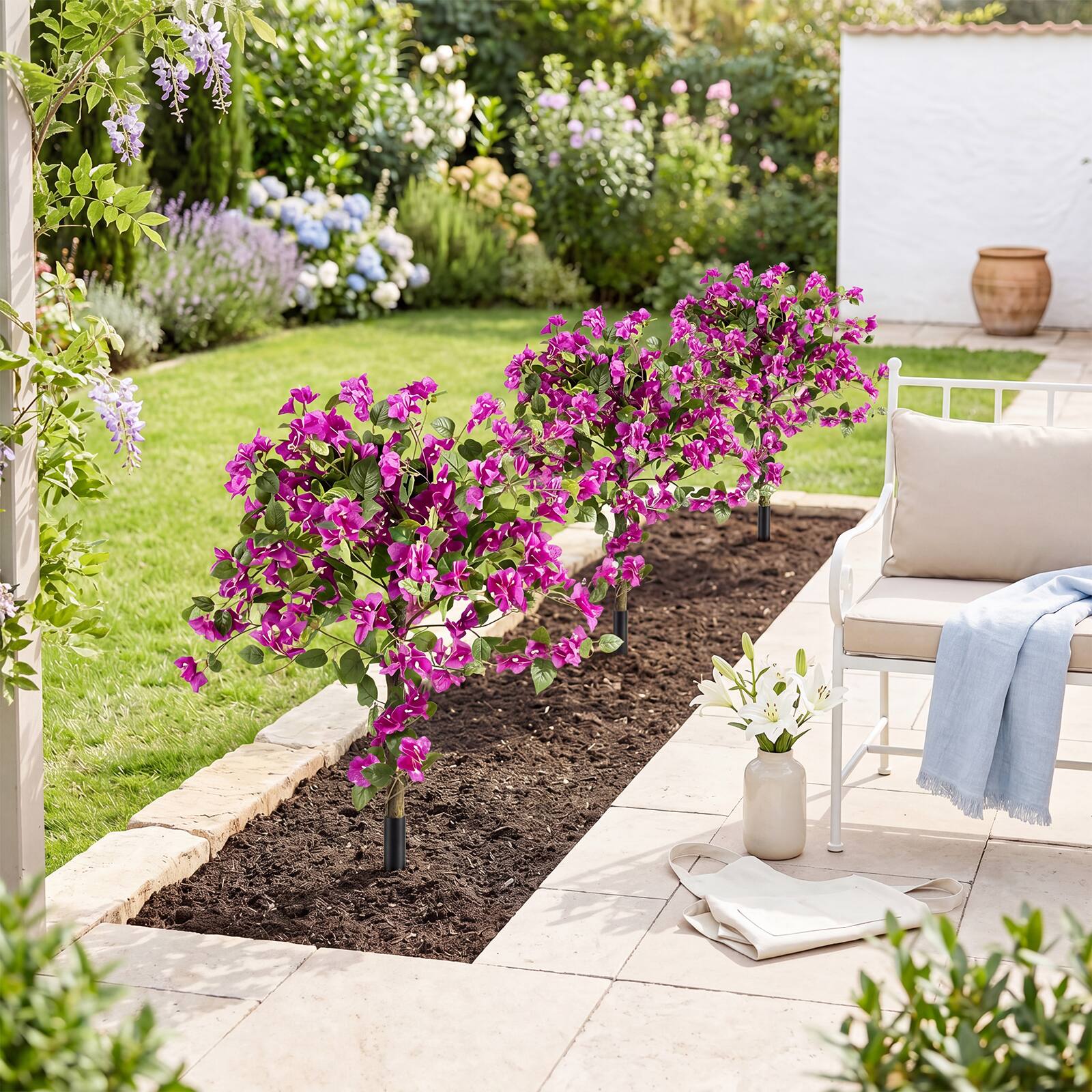 Alt View 5. Costway - Costway 2 Pack Bougainvillea Artificial Trees with Stable Ground Spike, PE Trunks for Porch - Pink + Green + Black.