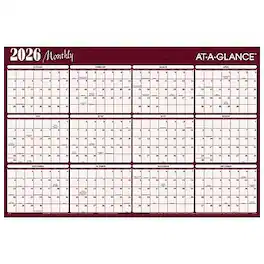AT-A-GLANCE - 2026 48" x 32" Yearly Dry Erase Wall Calendar, Reversible - Red/Blue