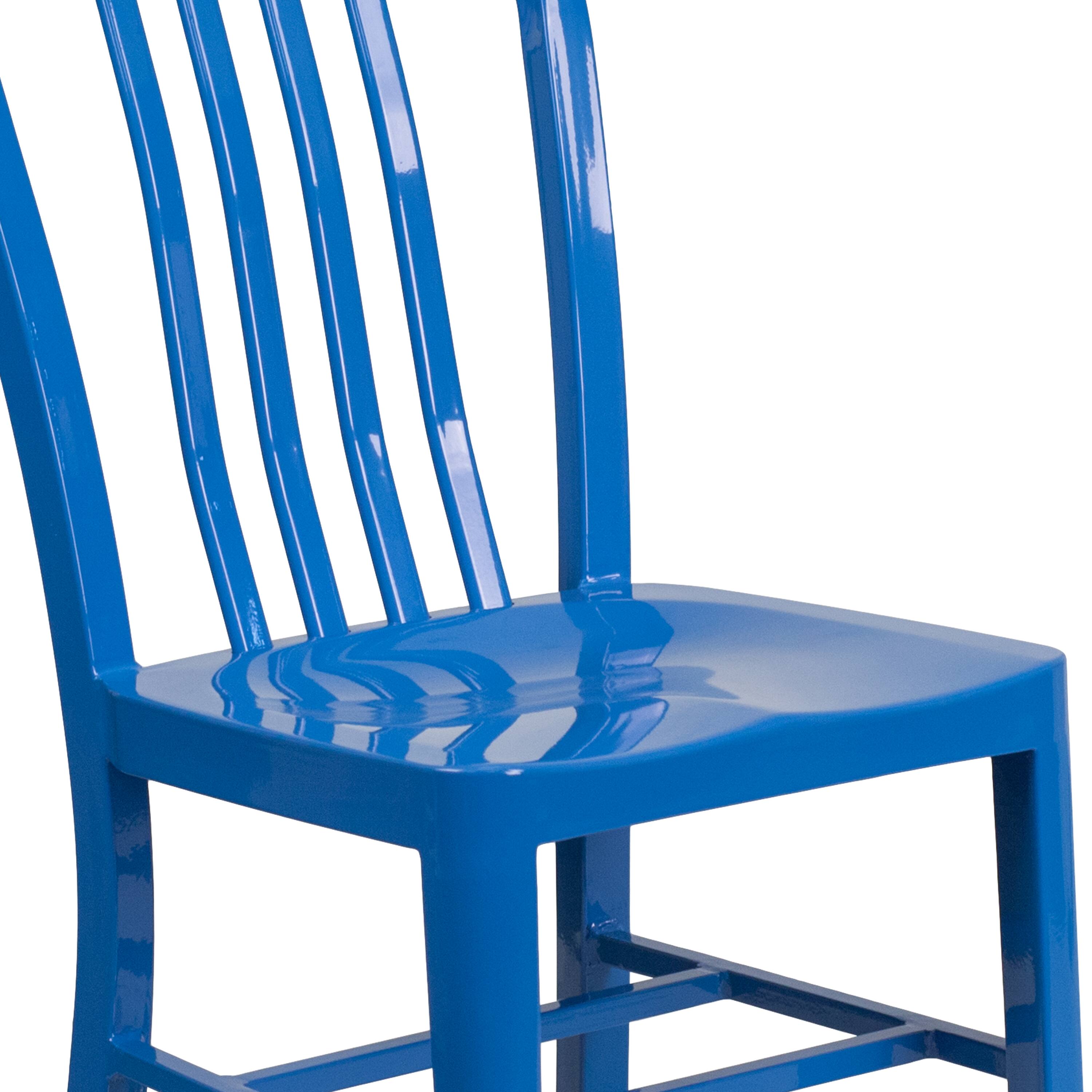 Alt View 9. Emma + Oliver - Commercial Grade Colorful Metal Indoor-Outdoor Chair - Blue.