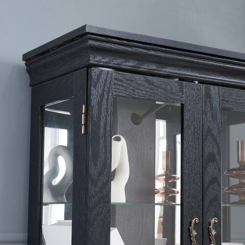 Alt View 3. LUCKY ONE - Freestanding Lighted Glass Curio Display Cabinet with Adjustable Shelves for Wine Toys Collectibles - Black.