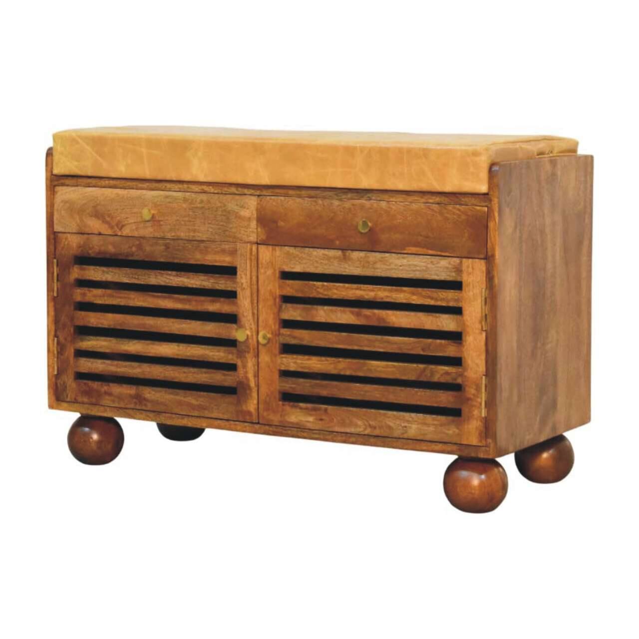 Left. Artisan Furniture - Artisan Furniture Solid Wood Bola Shoe Storage Bench, 2 Drawers, 4 Shelves, Orange and Brown - Orange And Brown.