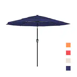 Mondawe - 11ft Patio Market Umbrella LED Lights Double Airvent Outdoor Umbrella - Navy Blue