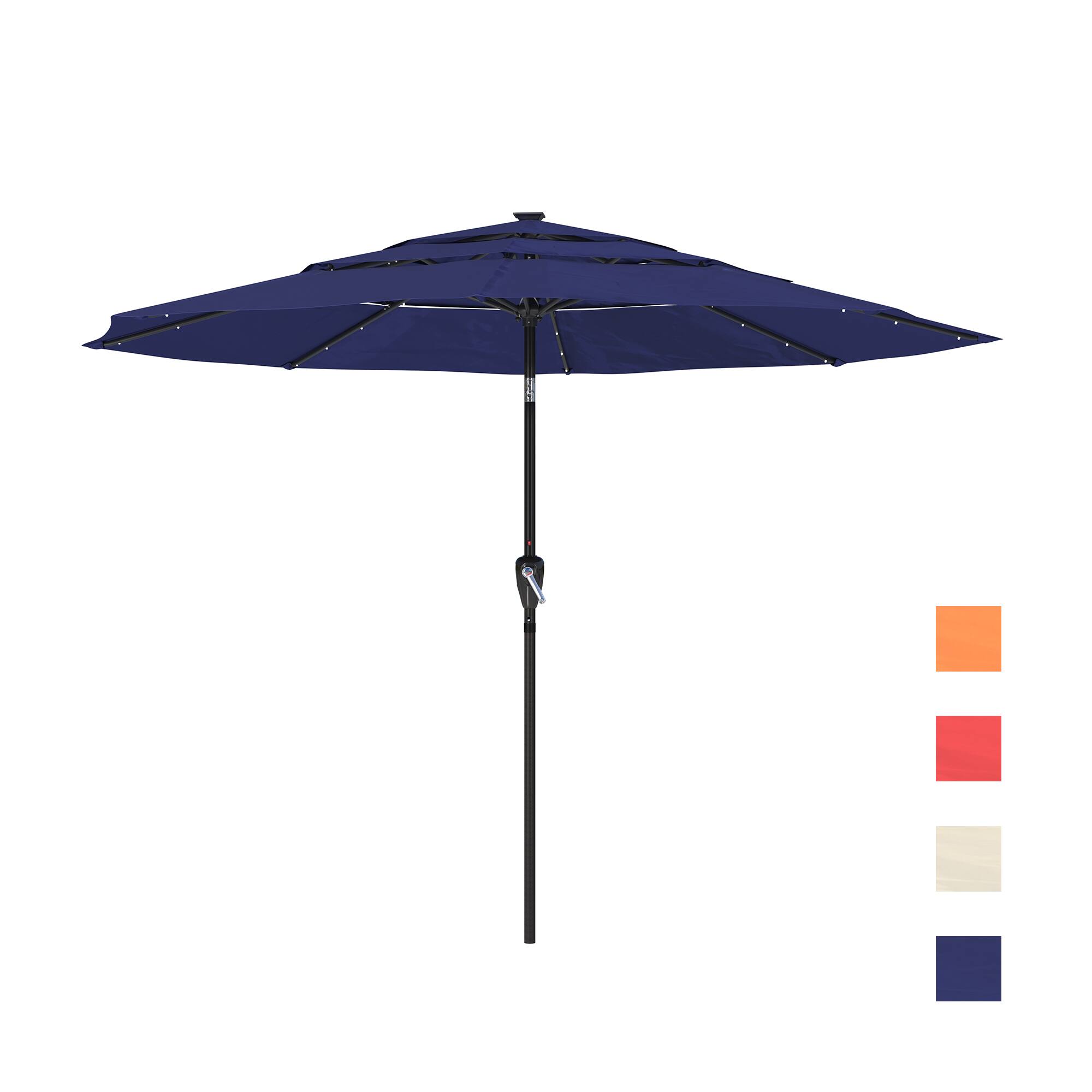 Front. Mondawe - 11ft Patio Market Umbrella LED Lights Double Airvent Outdoor Umbrella - Navy Blue.