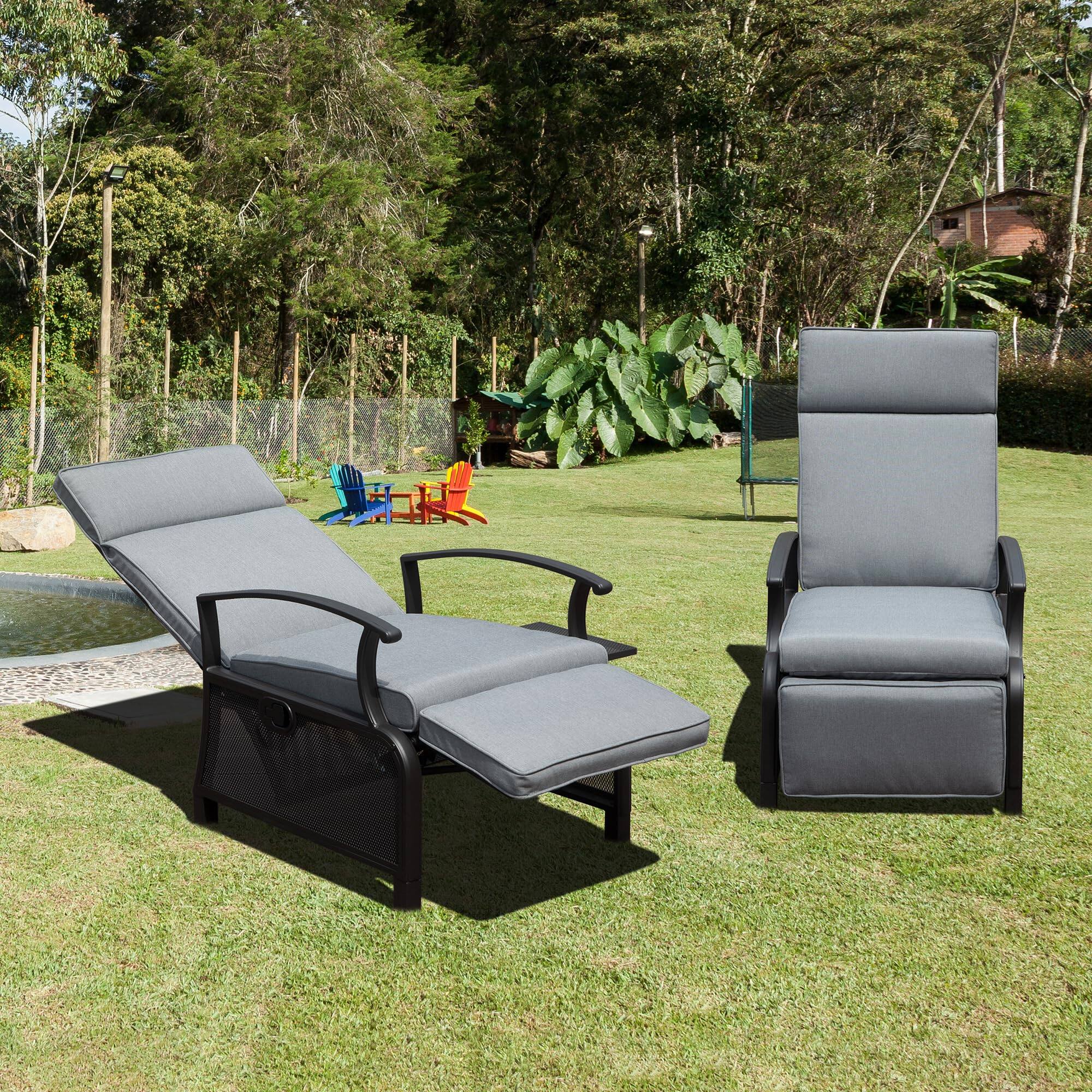Angle. Mondawe - Outdoor Lounge Chair with Flip Table Push Back and Adjustable Angle - Gray.