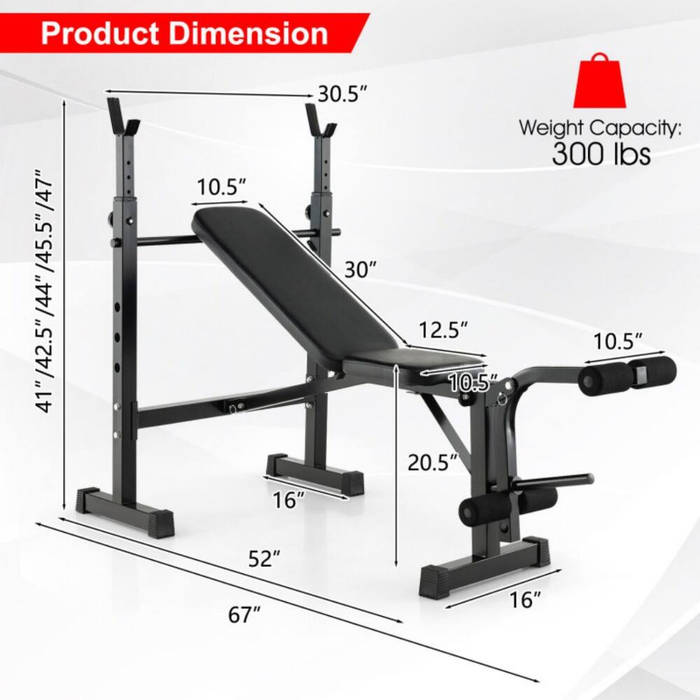 Product Dimension:  
- 47"  
- 45.5"  
- 41"/42.5"/44"/45.5"  
- 44"  
- 42.5"  
- 41"  
- 10.5"  
- 30.5"  
- 30"  
- 16"  
- 12.5"  
- 10.5"  
- 10.5"  
- 20.5"  
- 52"  
- 67"  
- 16"  

Weight Capacity: 300 lbs