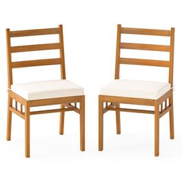 Gymax - Solid Acacia Wood Patio Chair Set of 2 w/ Padded Seat Cushions - Off White