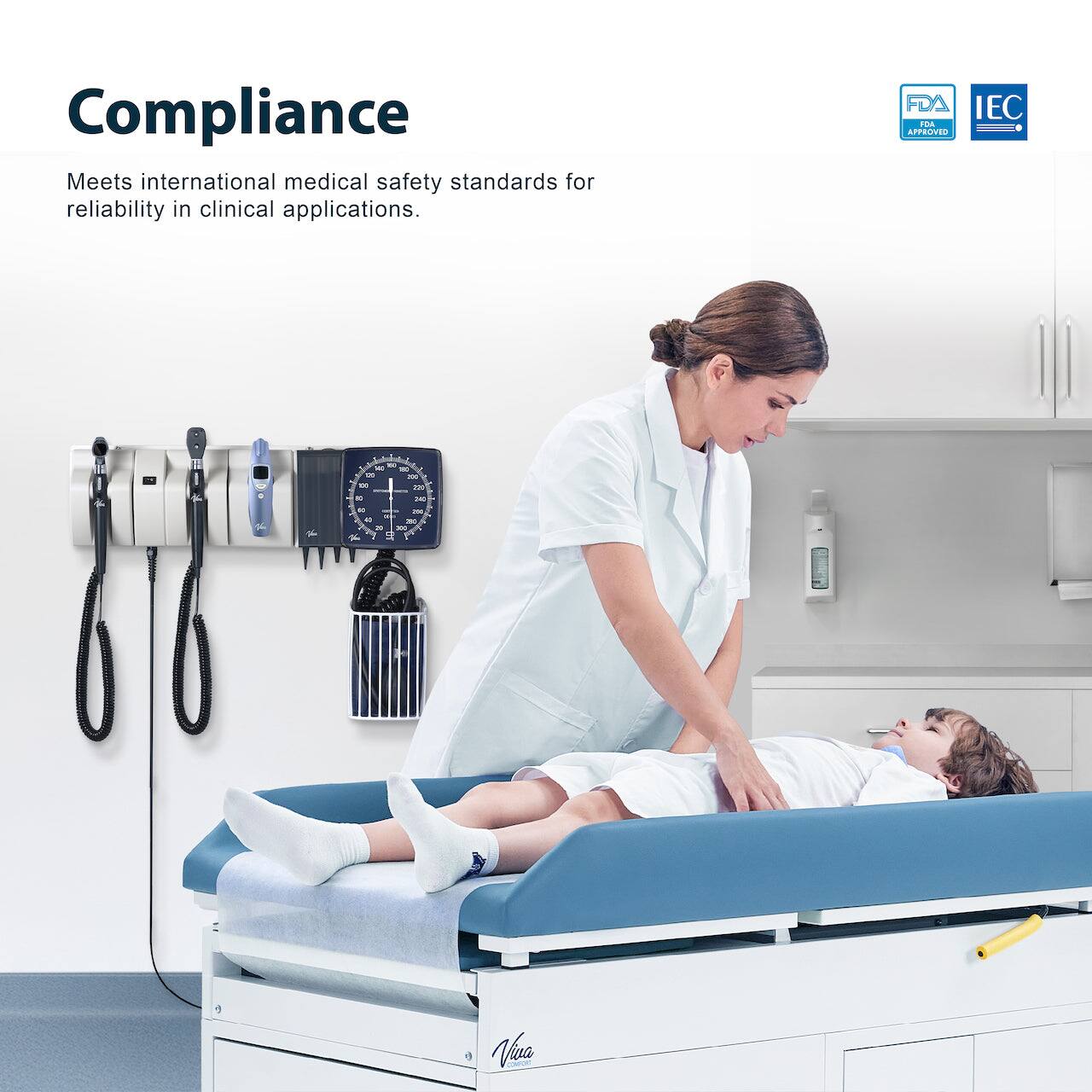 Compliance Meets international medical safety standards for reliability in clinical applications. FDA APPROVED IEC 1 7 1 d - - - - 1 - - - - " - - - % a Via