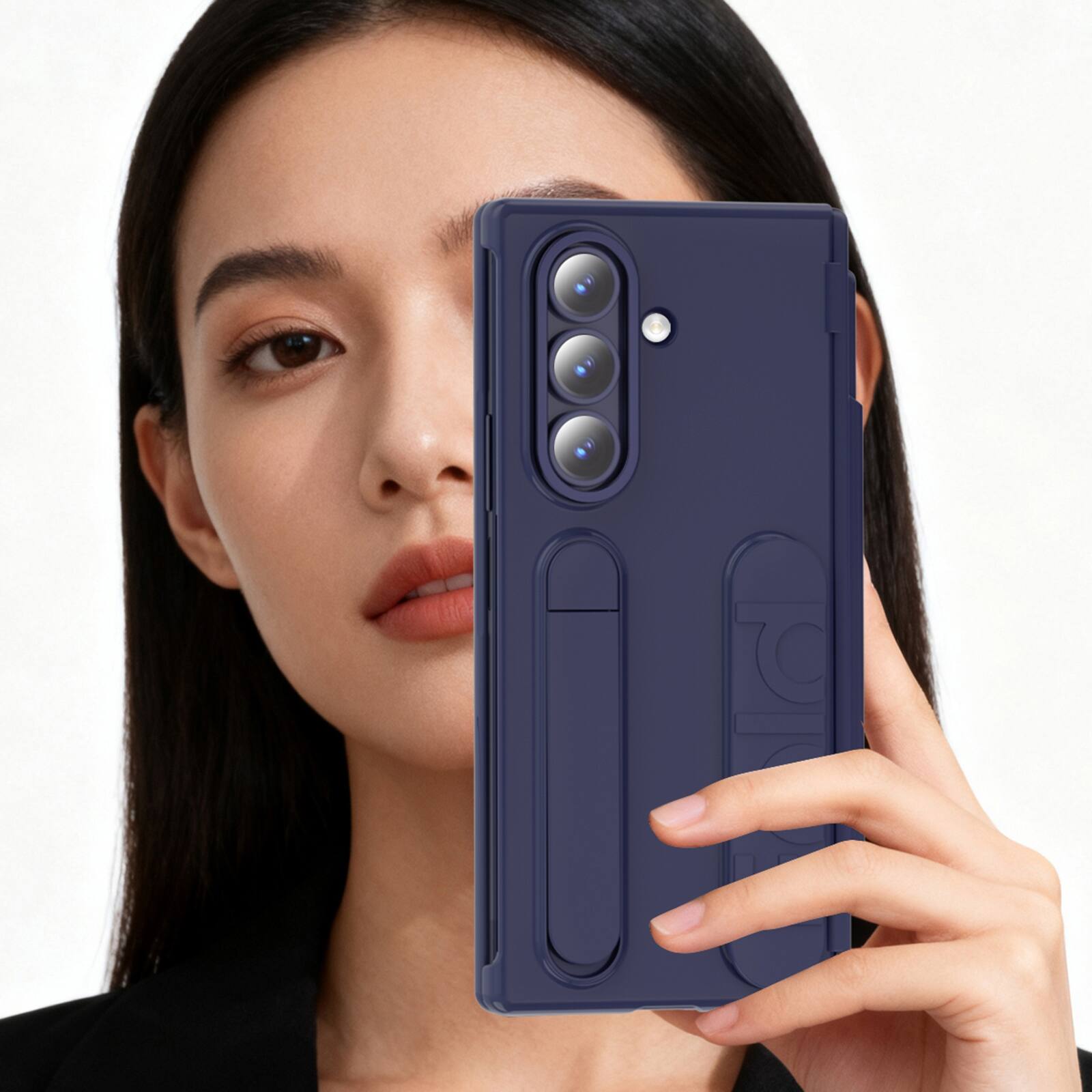 Alt View 3. Dteck - Shockproof Case for Samsung Galaxy Z Fold8 Ultra with Card Slot Stand Wristband, Hard PC Cover Built-in Screen Protector - Blue.
