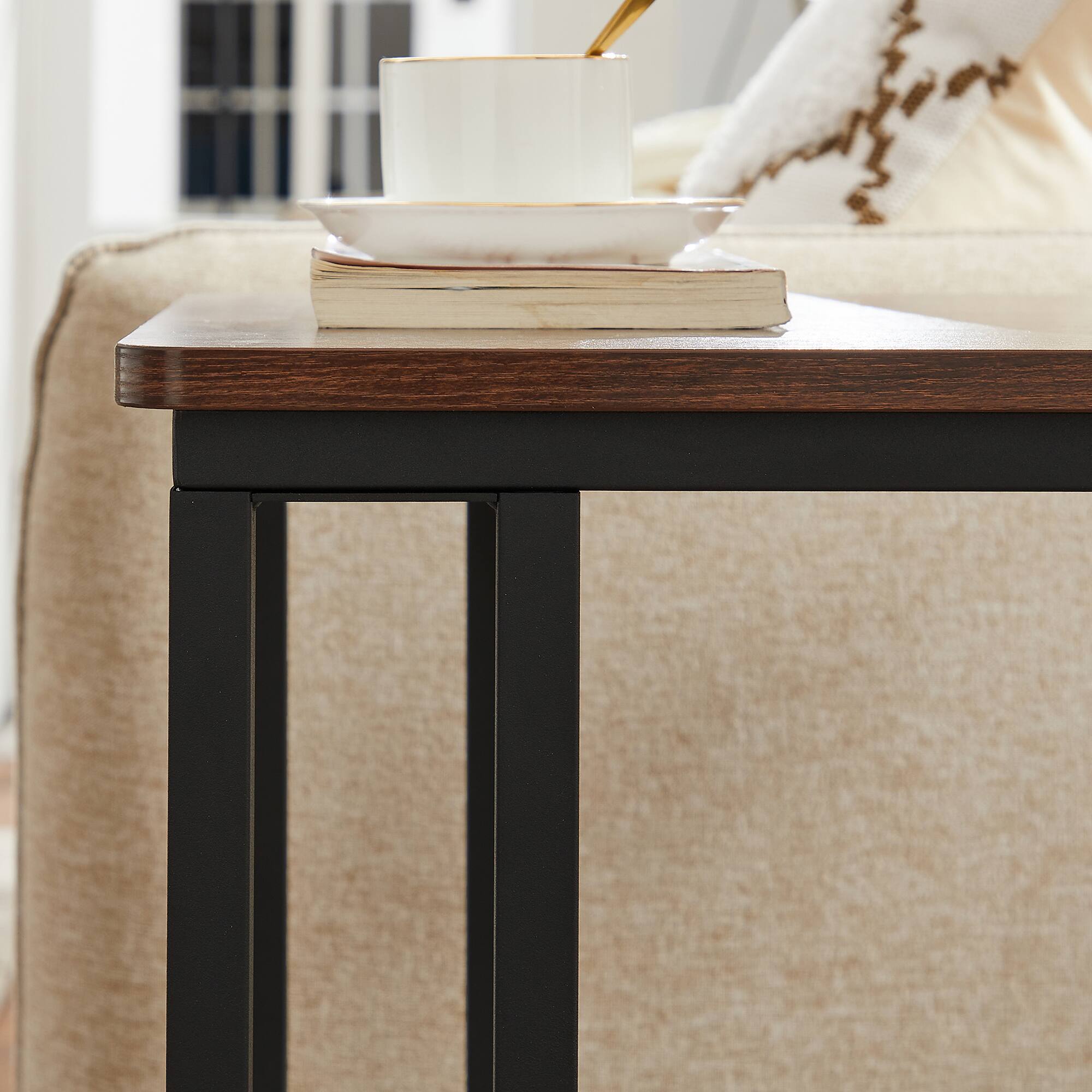 Alt View 4. Songmics Home - End Table, C Shaped TV Tray with Metal Frame Rolling Casters, Industrial Side Table for Living Room Bedroom - Dark Walnut and Black.