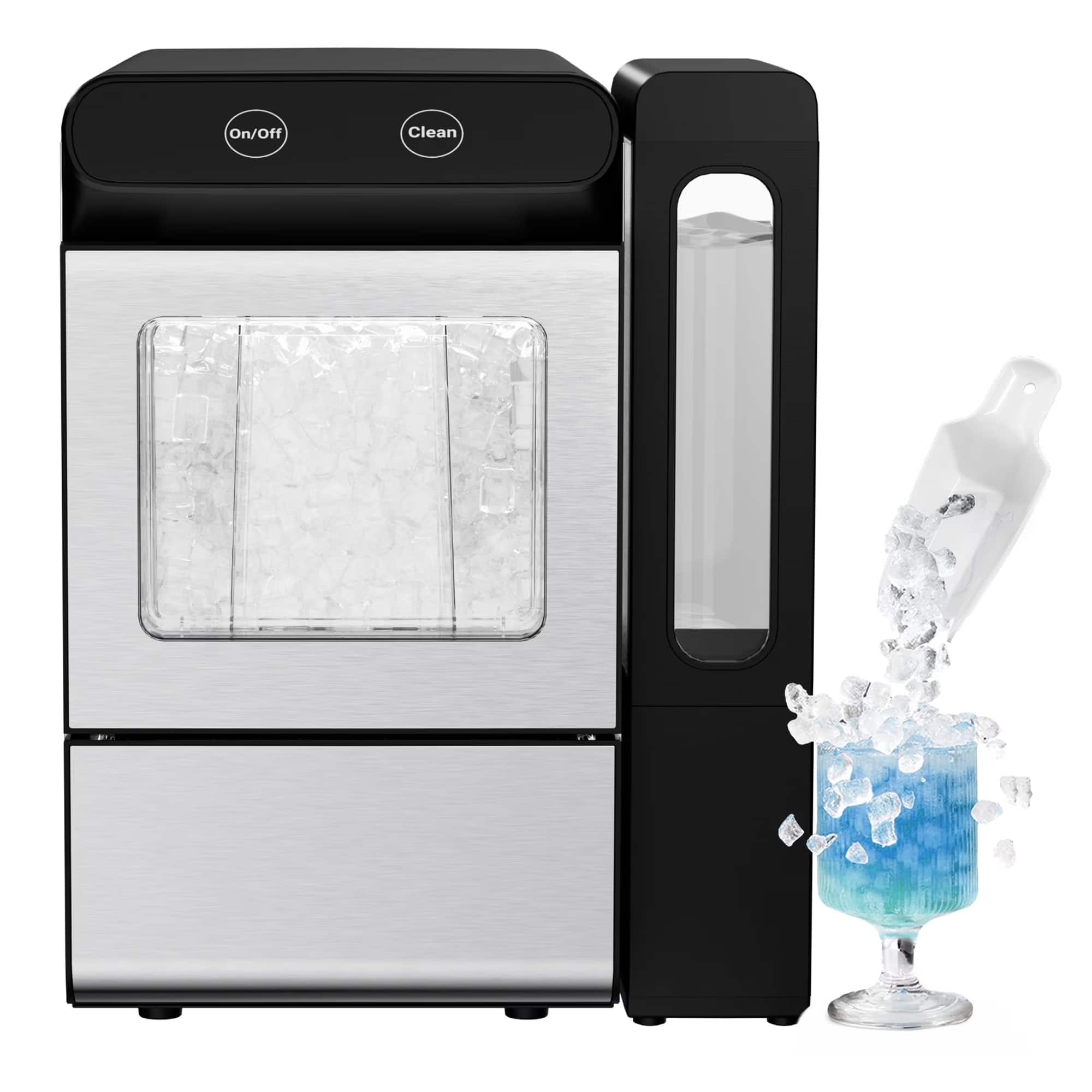 SIMZLIFE - 26.5 lbs/24H Nugget Ice Maker Countertop-Self-Cleaning Stainless Steel,1.7 Qt Tank, Soft Pellet Ice for Home/Kitchen - black&silver