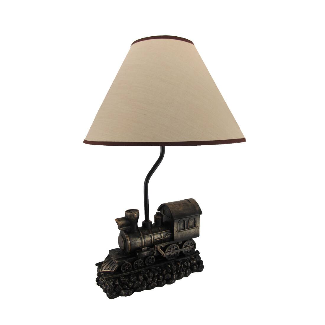 Alt View 1. Zeckos - Light in the Tunnel Steam Train Engine Table Lamp with Shade - Brown.