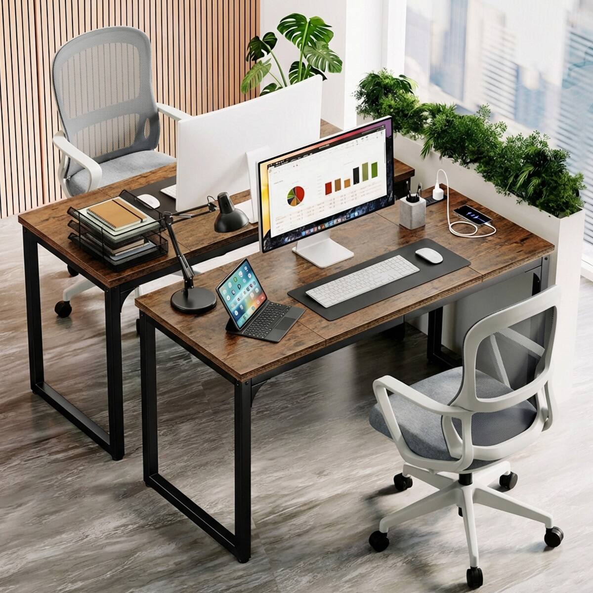 Angle. Dyonery - 55"/63" Computer Desk with Power Outlets, Large Office Desk Study Writing Desk Workstation for Home Office - 63 Inch.