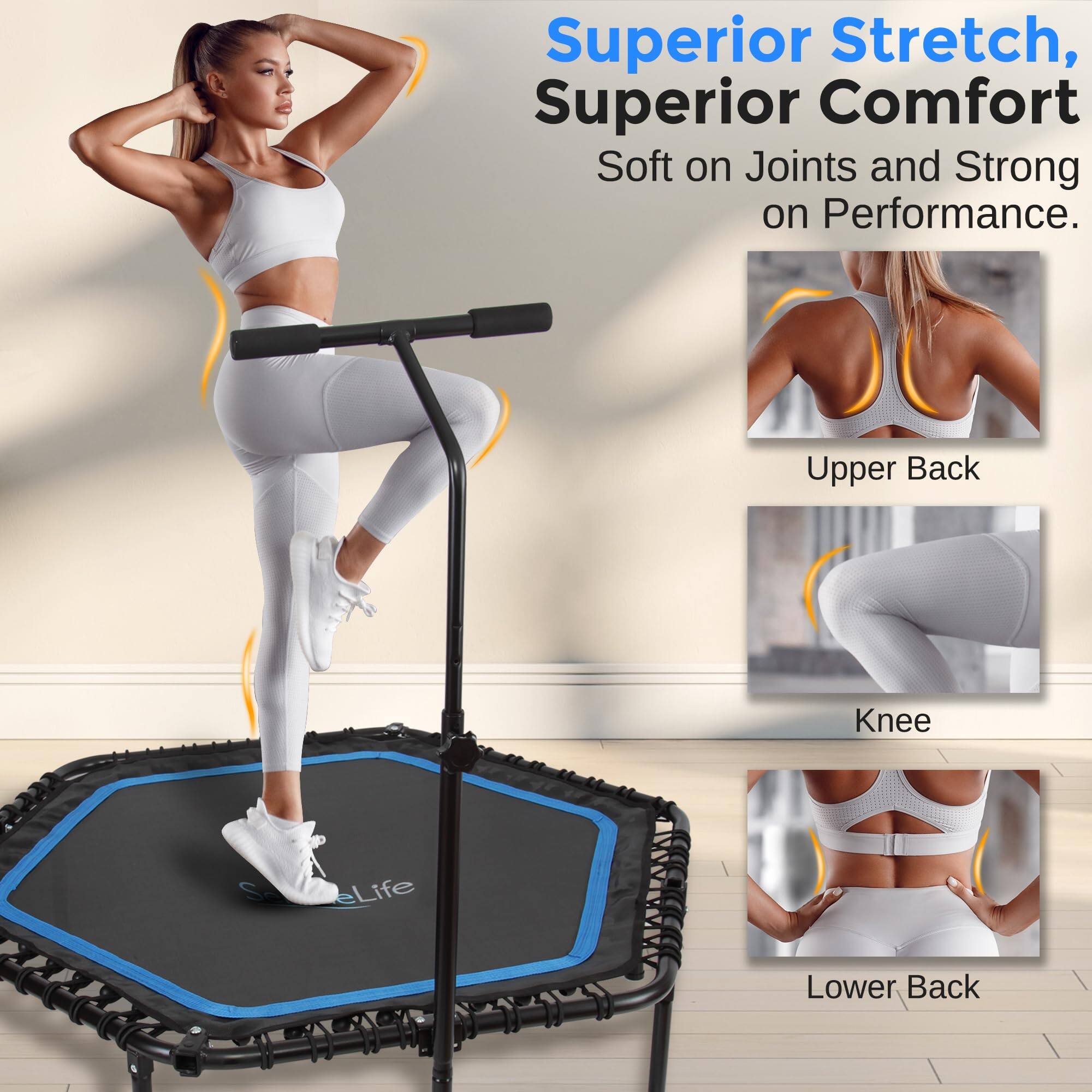 Superior Stretch, Superior Comfort  
Soft on Joints and Strong on Performance.  

Upper Back  
Knee  
Lower Back