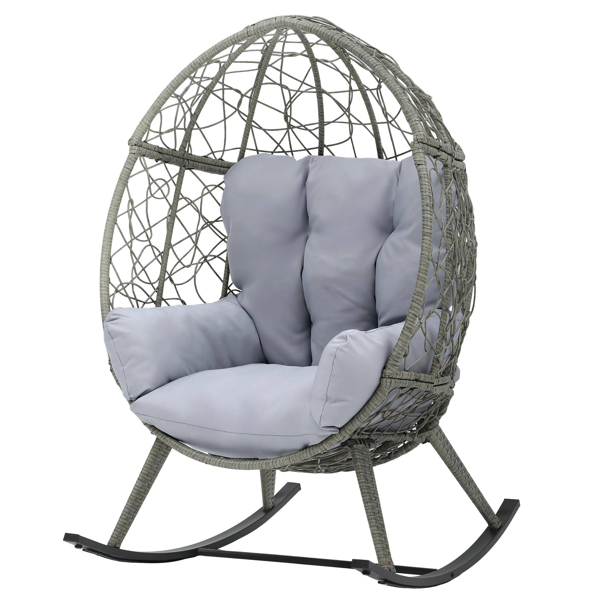 Alt View 4. Fabibe - Wicker Rocking Egg Chair, Oversized Indoor Outdoor Rattan Rocking Chair, Indoor Outdoor Lounger for Patio,... - Light Gray.