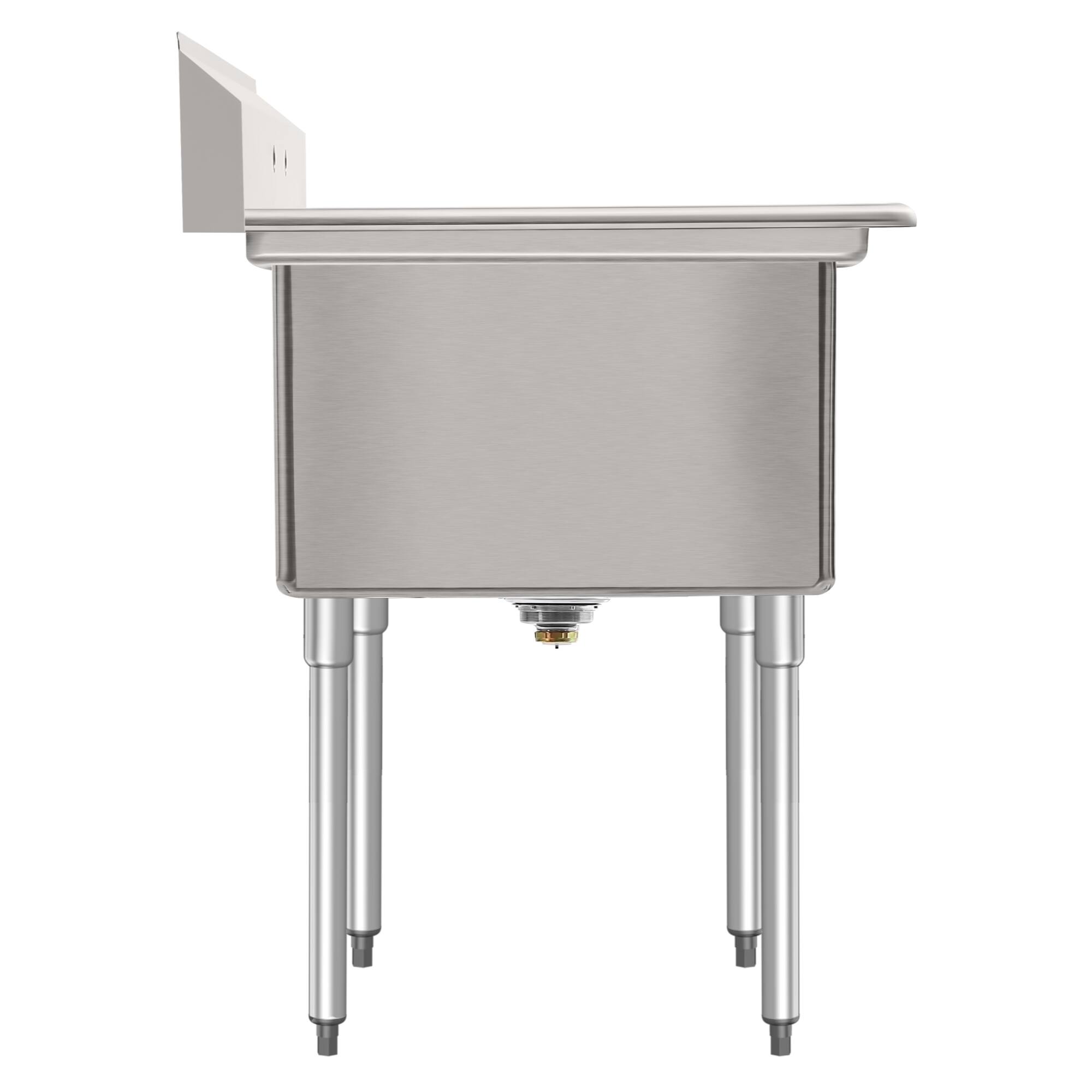 Alt View 4. Koolmore - 63 in. 18-Gauge 2-Compartment  Sink with Backsplash and 24 in. Right Drainboard, Bowl dimensions 18"x24"x14" - Stainless Steel.