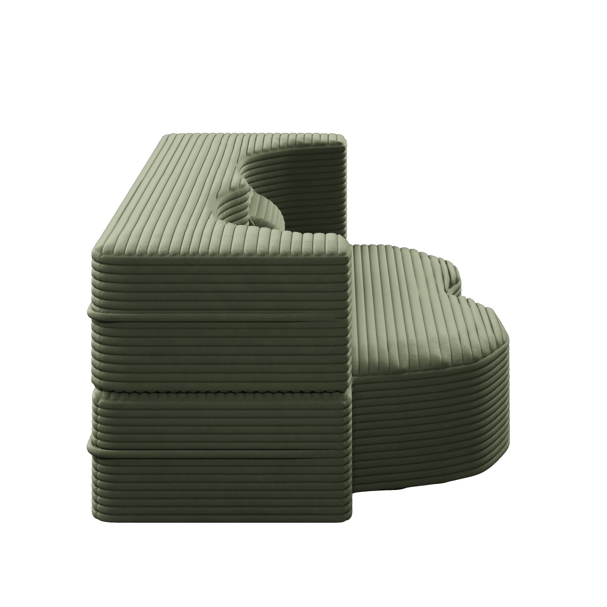 Alt View 4. GOODSILO - Convertible Plush Corduroy Floor Sleeper Sofa with Dual Pillows for Living Room and Guest Use - Green.