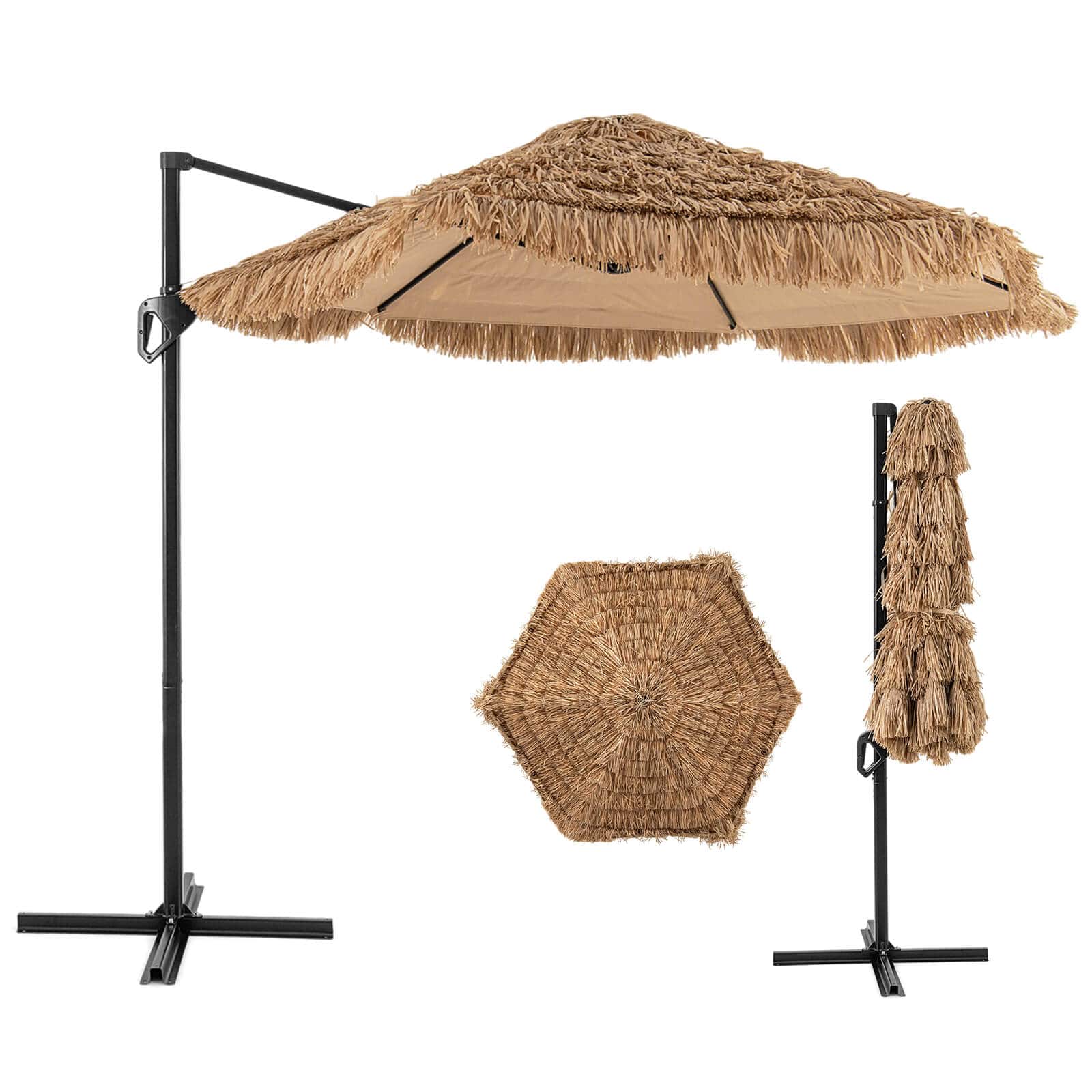 Costway - 9.5 FT Cantilever Hula Tiki Thatch Patio Umbrella with Vented Top, 8-Layer Thatch - Beige price history on PriceWatchPro