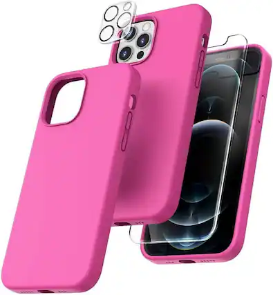 Front. Entronix - Entronix 3-in-1 Bundle for iPhone 11 Pro Max - Liquid Silicone Case with Screen & Camera Lens Protectors - Hot Pink.