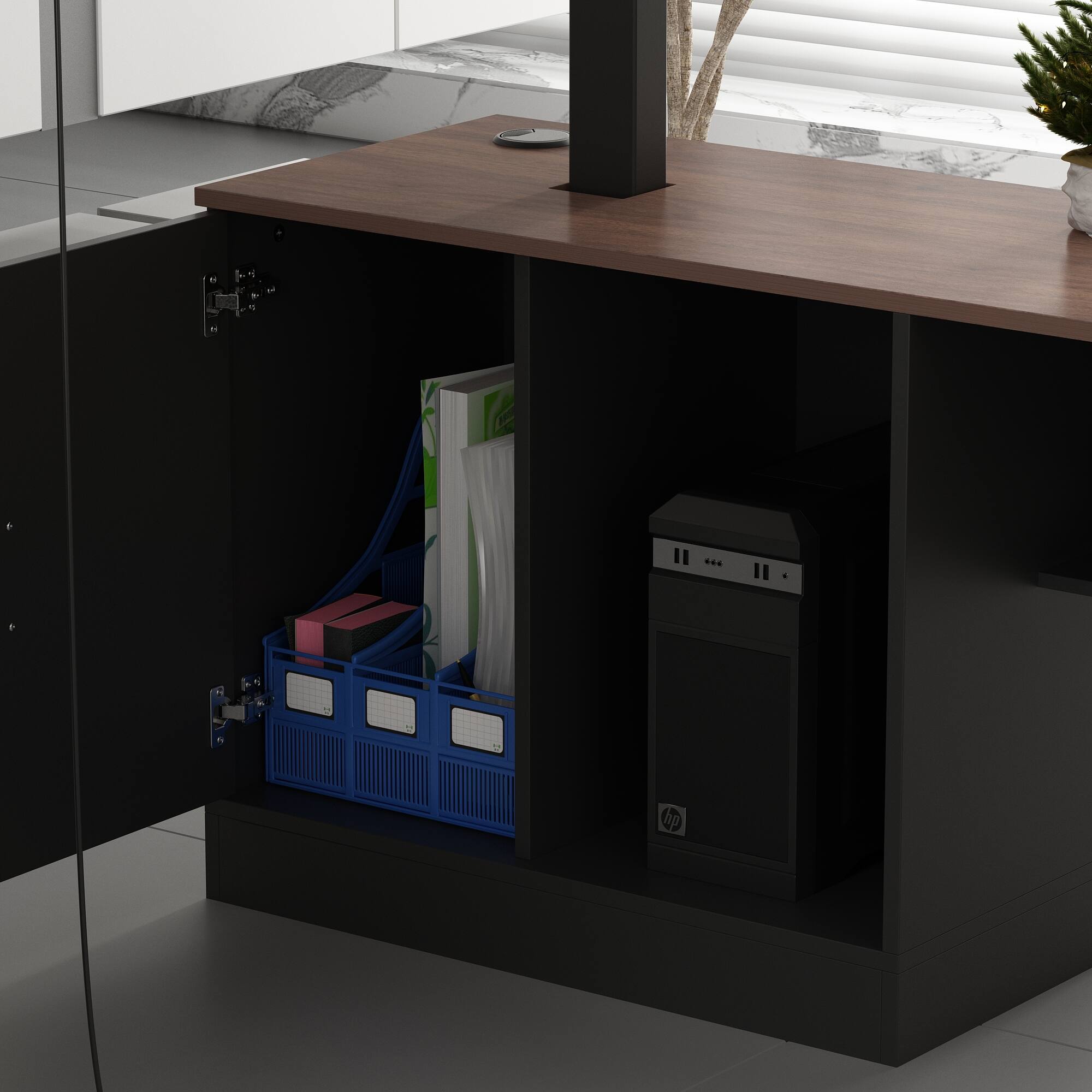 Alt View 2. FUFU&GAGA - FUFU&GAGA L - Shaped Electric Standing Desk - Adjustable Height, Home & Office Workstation - Brown & Black.