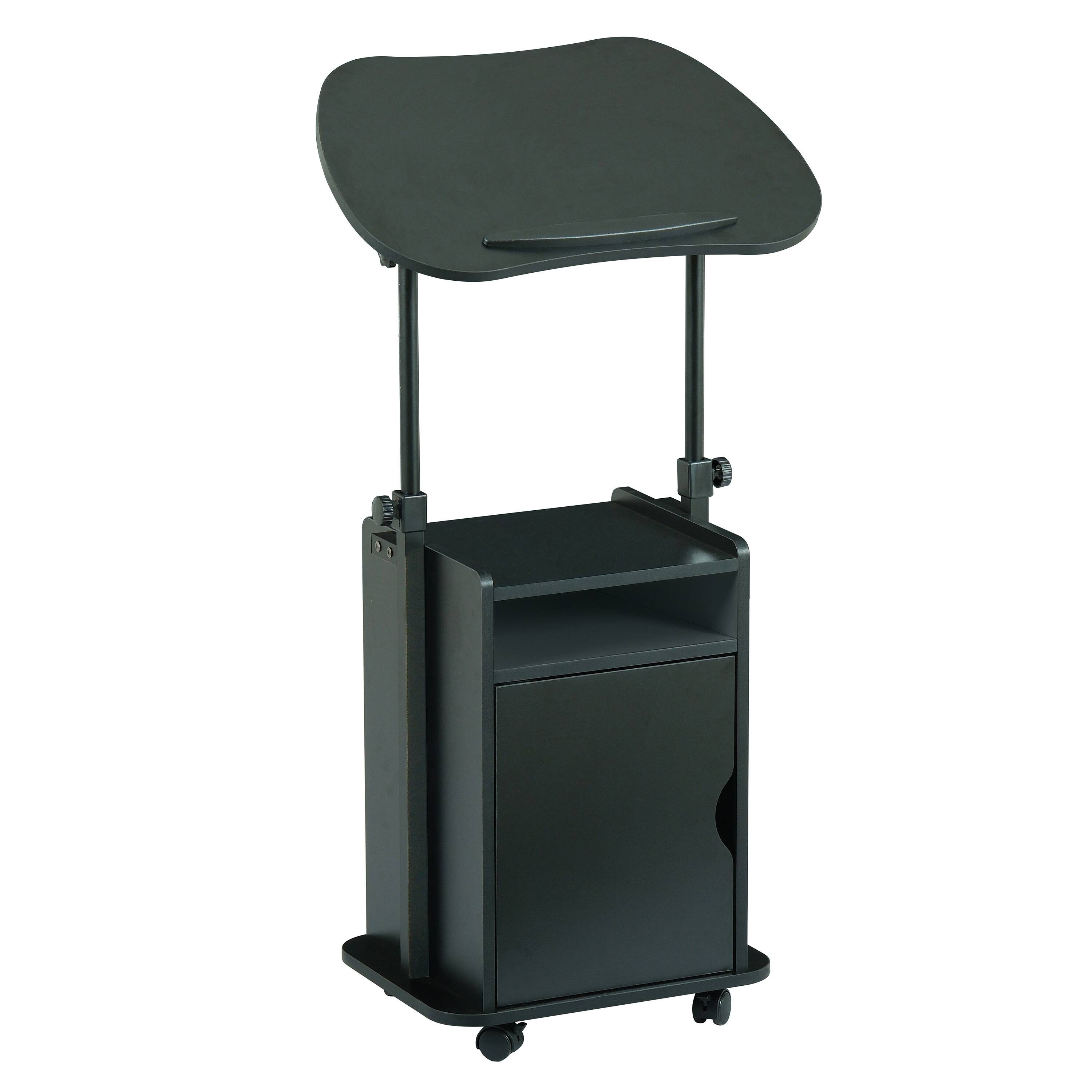 Angle. TinyHomie - Techni Mobili Sit-to-Stand Rolling Adjustable Laptop Cart With Storage Black - Black.